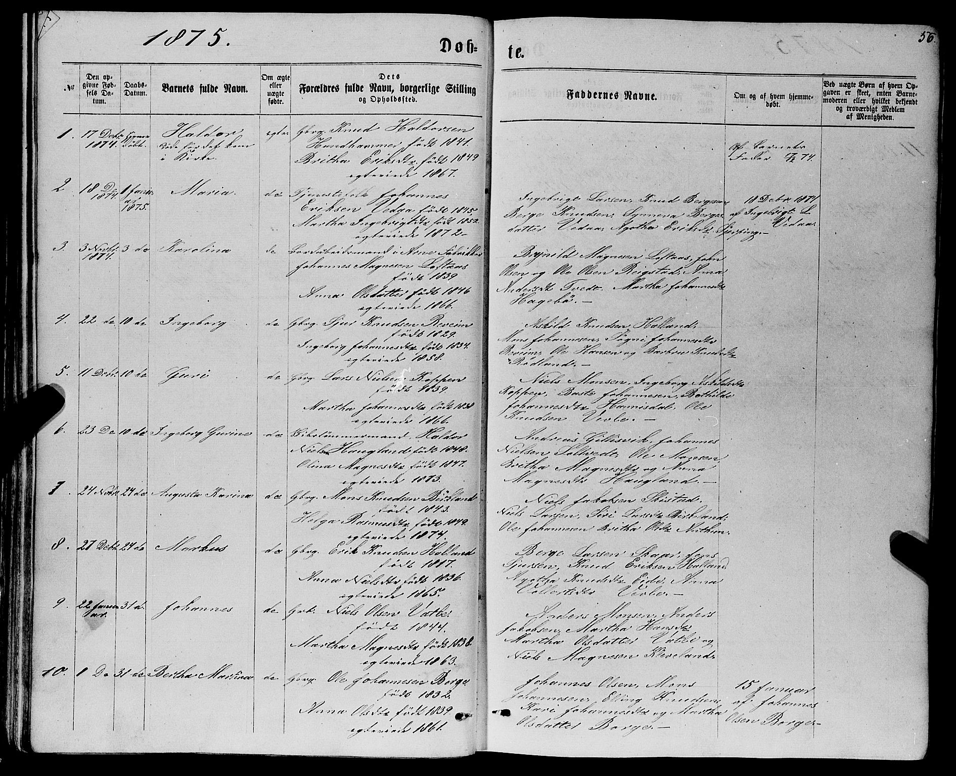 Haus sokneprestembete, SAB/A-75601/H/Haa: Parish register (official) no. A 18, 1871-1877, p. 56