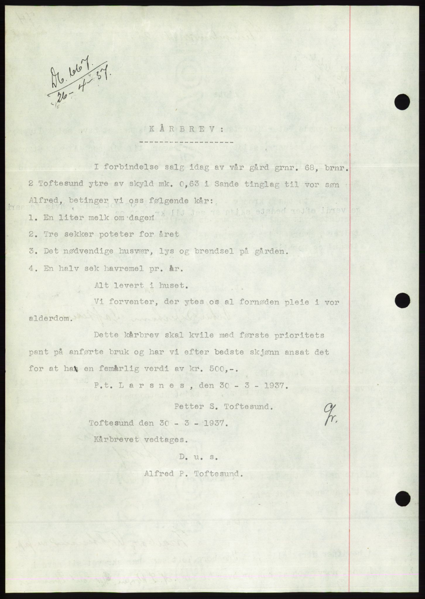 Søre Sunnmøre sorenskriveri, AV/SAT-A-4122/1/2/2C/L0063: Mortgage book no. 57, 1937-1937, Diary no: : 667/1937