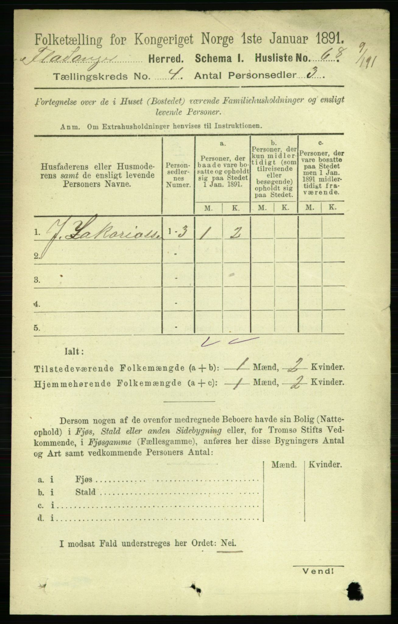 RA, 1891 census for 1749 Flatanger, 1891, p. 1761