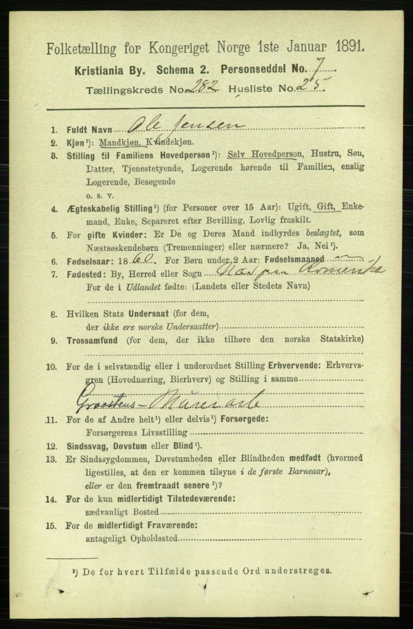 RA, 1891 census for 0301 Kristiania, 1891, p. 172526