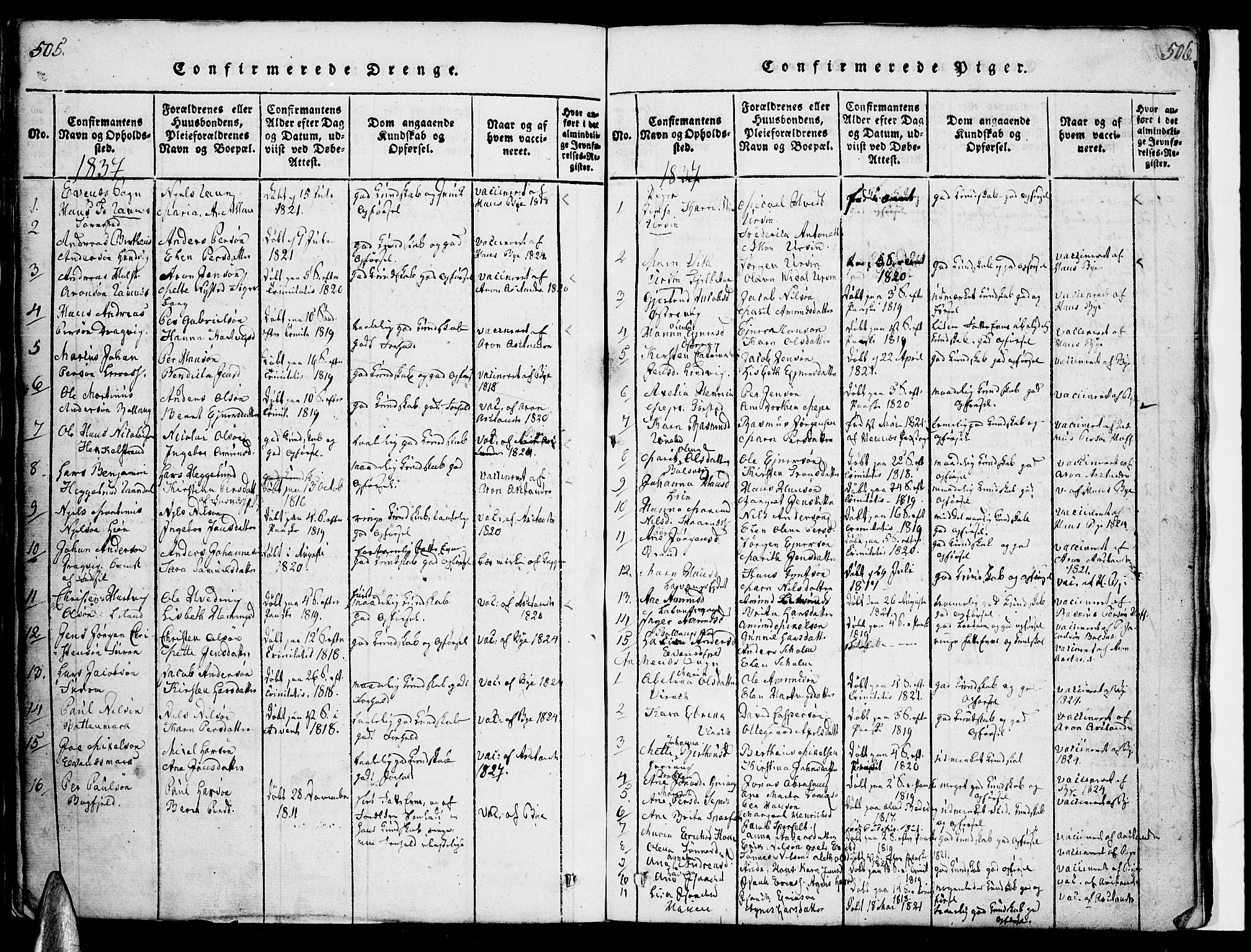 Ministerialprotokoller, klokkerbøker og fødselsregistre - Nordland, AV/SAT-A-1459/863/L0894: Parish register (official) no. 863A06, 1821-1851, p. 505-506