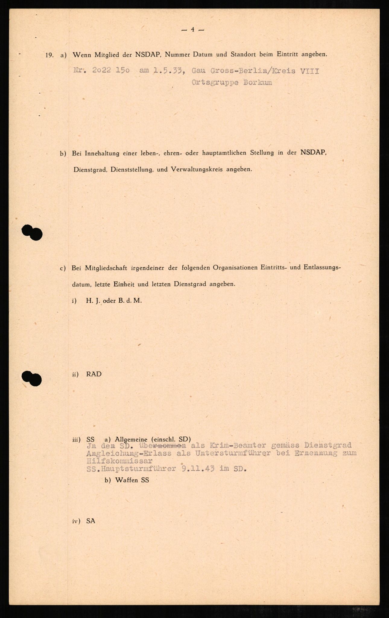 Forsvaret, Forsvarets overkommando II, RA/RAFA-3915/D/Db/L0006: CI Questionaires. Tyske okkupasjonsstyrker i Norge. Tyskere., 1945-1946, p. 380