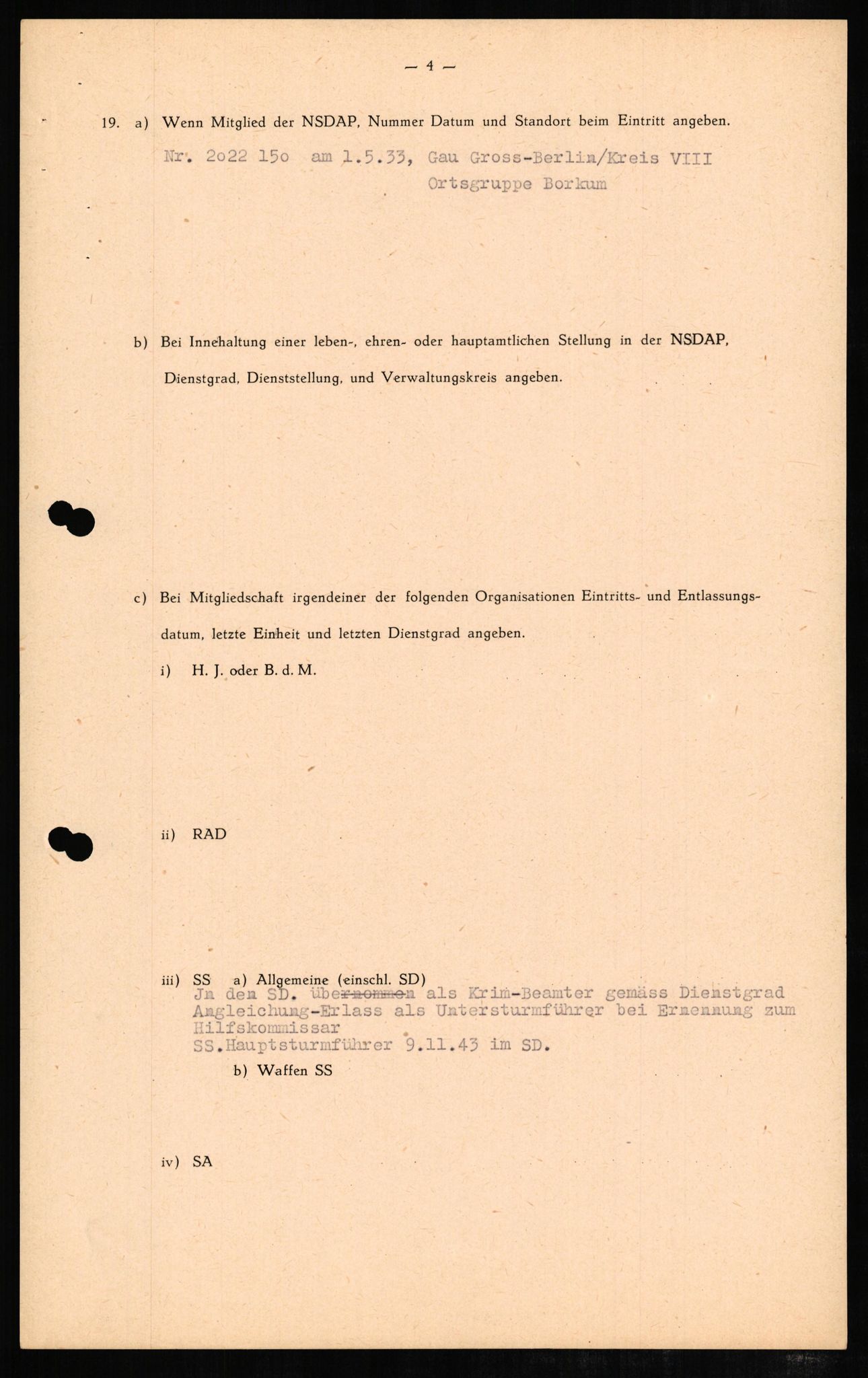 Forsvaret, Forsvarets overkommando II, AV/RA-RAFA-3915/D/Db/L0006: CI Questionaires. Tyske okkupasjonsstyrker i Norge. Tyskere., 1945-1946, p. 380