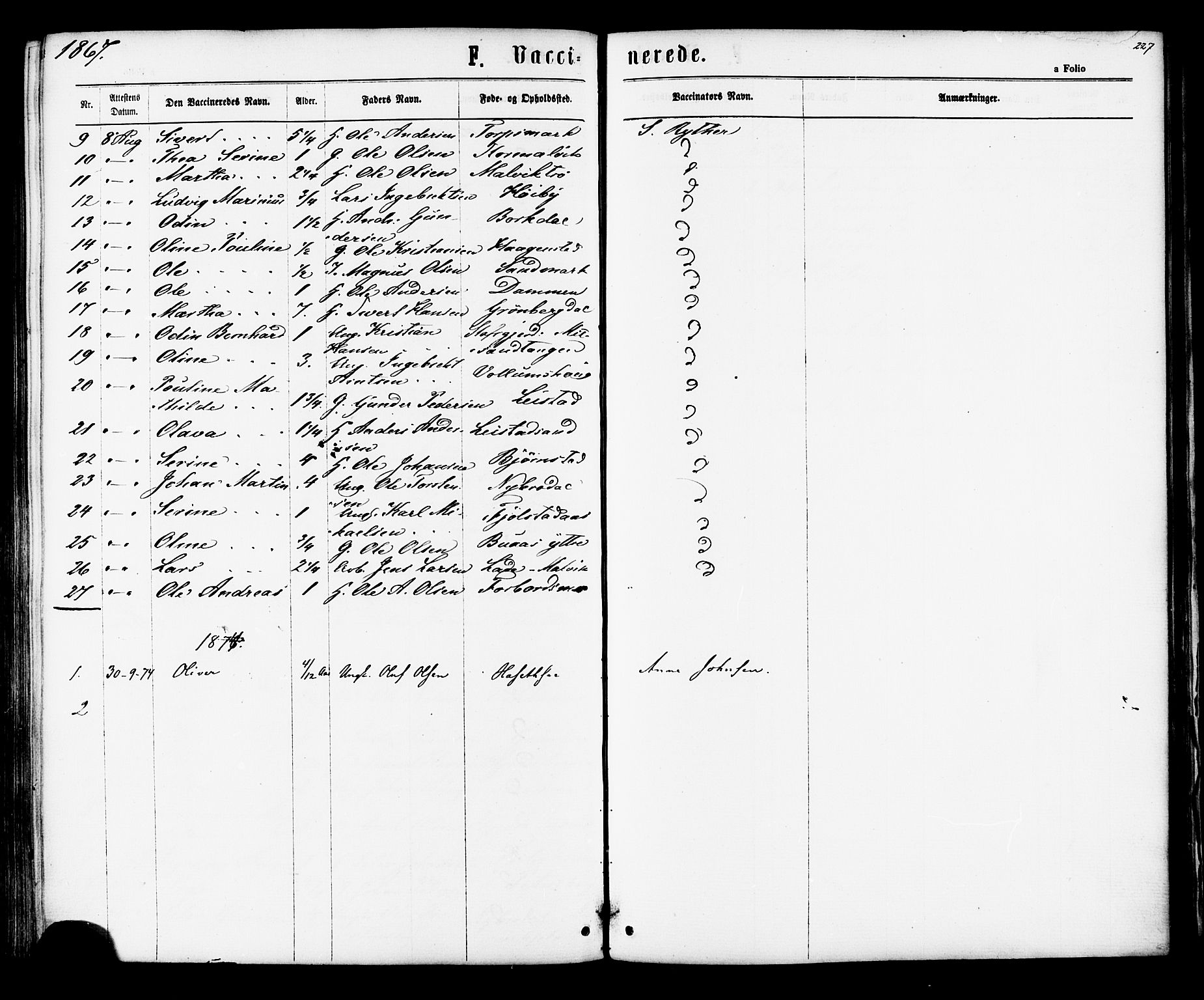 Ministerialprotokoller, klokkerbøker og fødselsregistre - Sør-Trøndelag, AV/SAT-A-1456/616/L0409: Parish register (official) no. 616A06, 1865-1877, p. 227