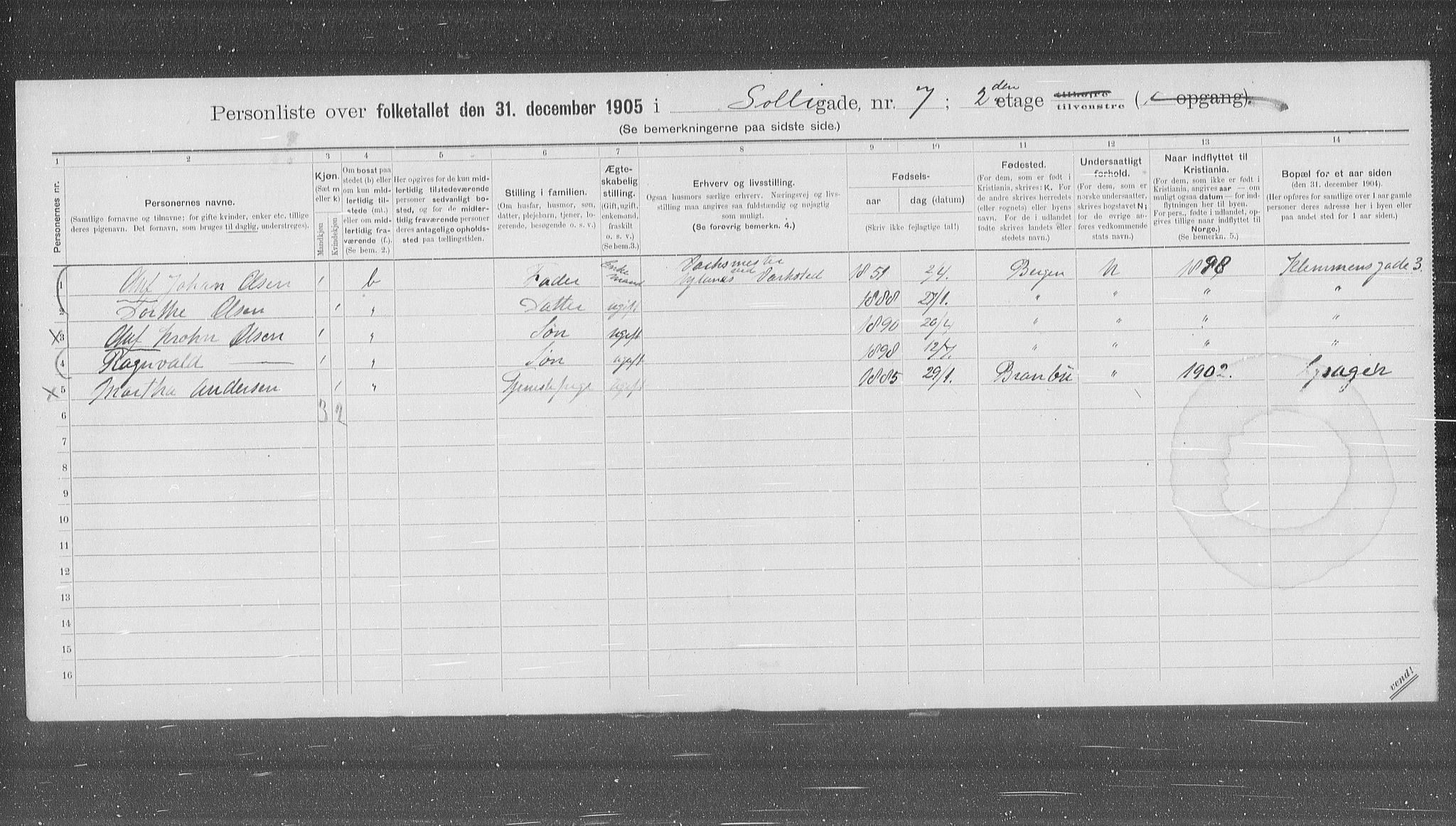 OBA, Municipal Census 1905 for Kristiania, 1905, p. 51728