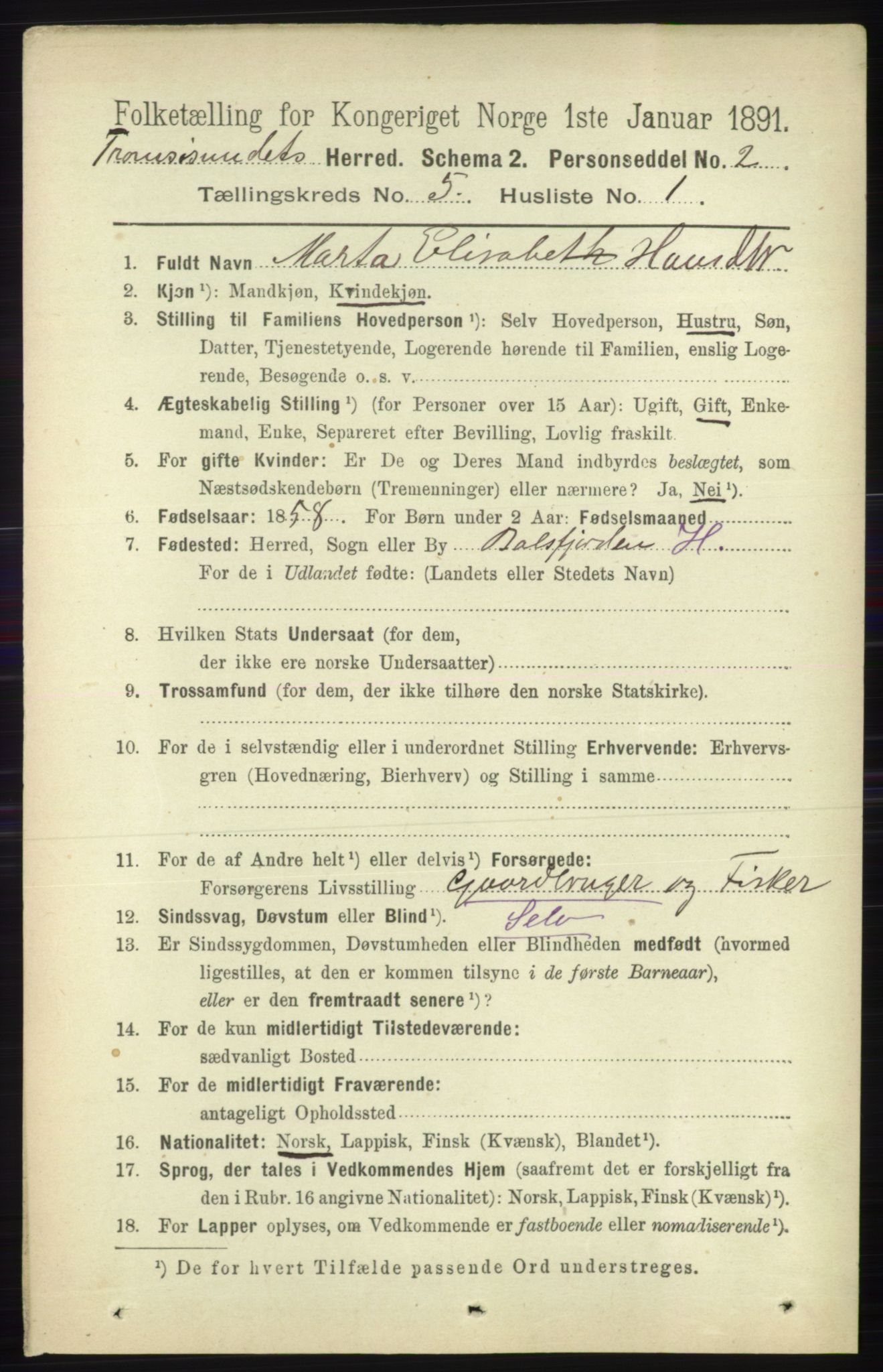 RA, 1891 census for 1934 Tromsøysund, 1891, p. 2325