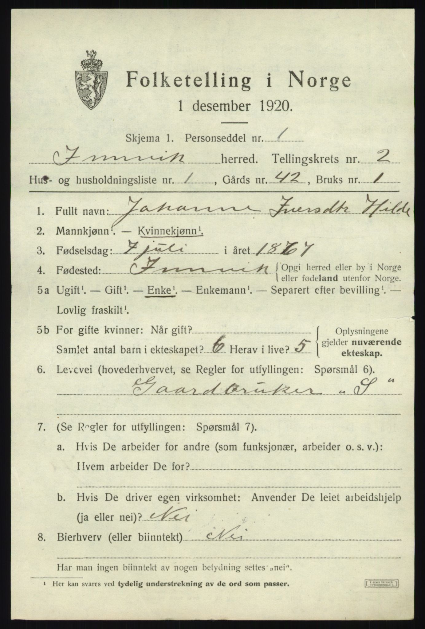 SAB, 1920 census for Innvik, 1920, p. 1217