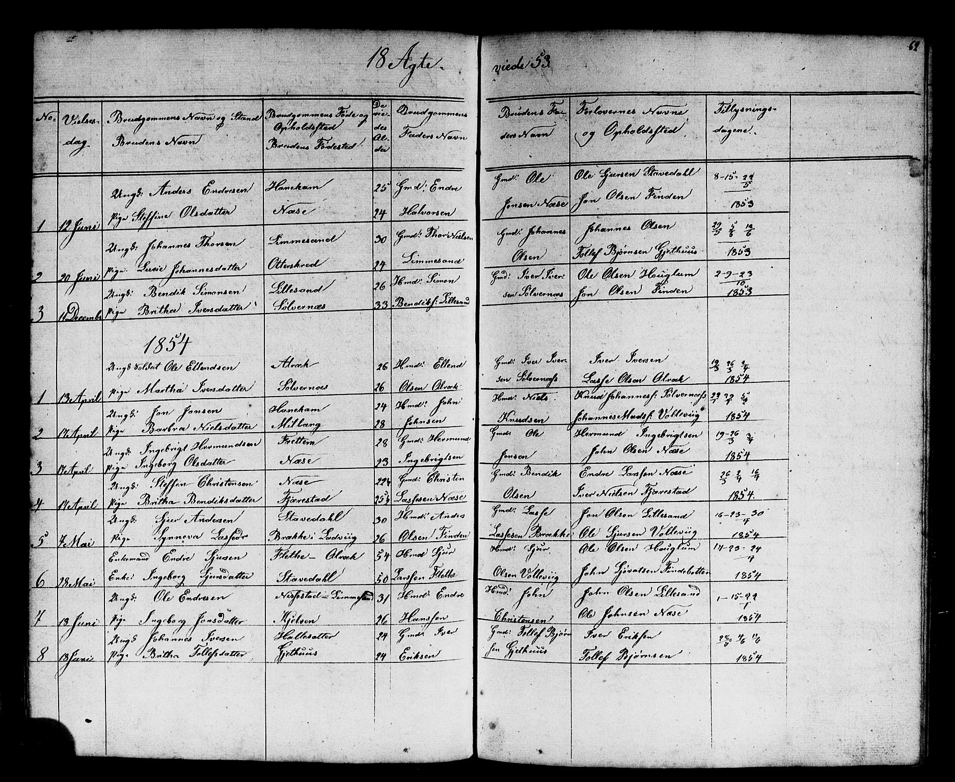 Vik sokneprestembete, SAB/A-81501: Parish register (copy) no. B 1, 1847-1877, p. 62