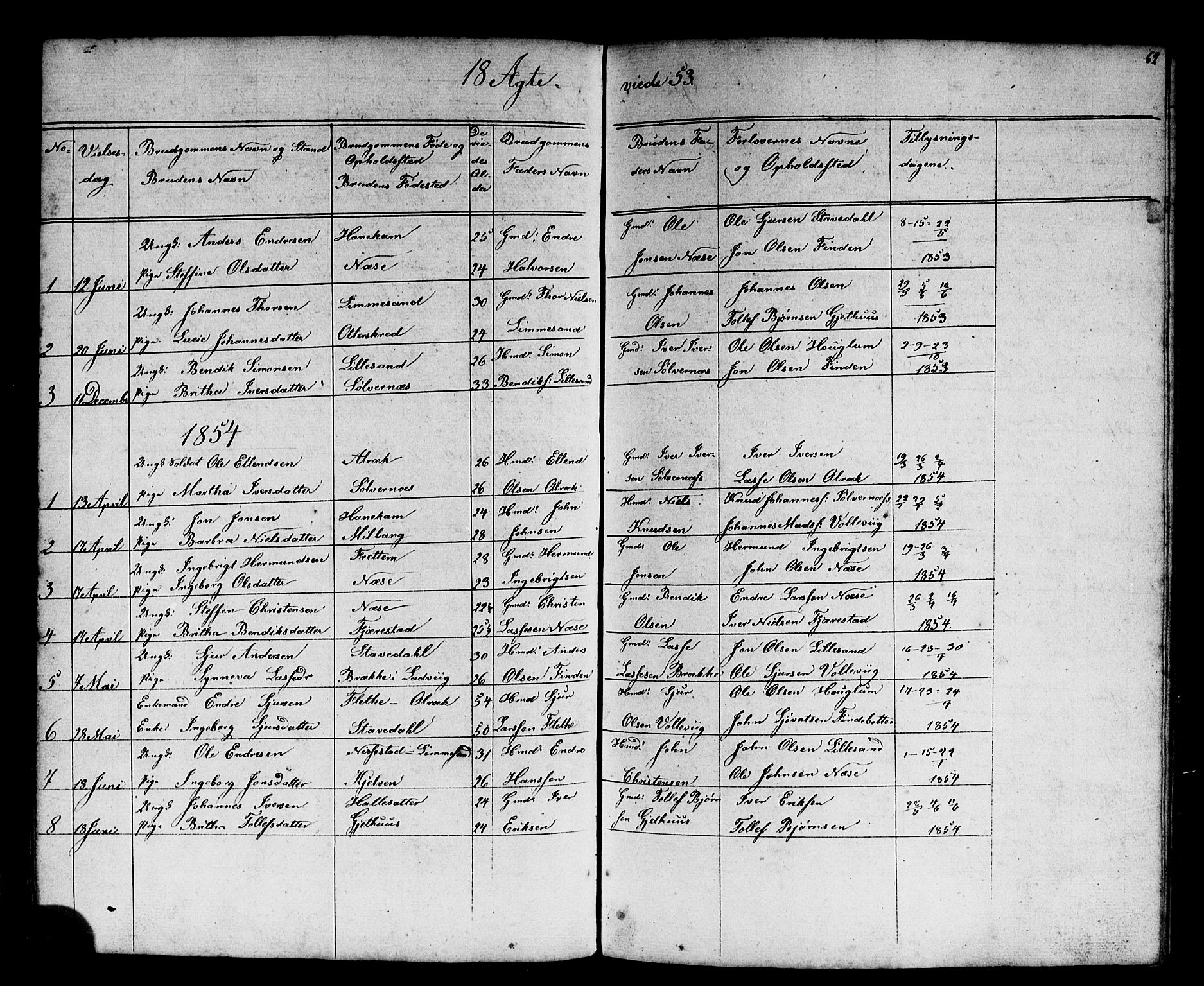Vik sokneprestembete, AV/SAB-A-81501/H/Hab/Habb/L0001: Parish register (copy) no. B 1, 1847-1877, p. 62
