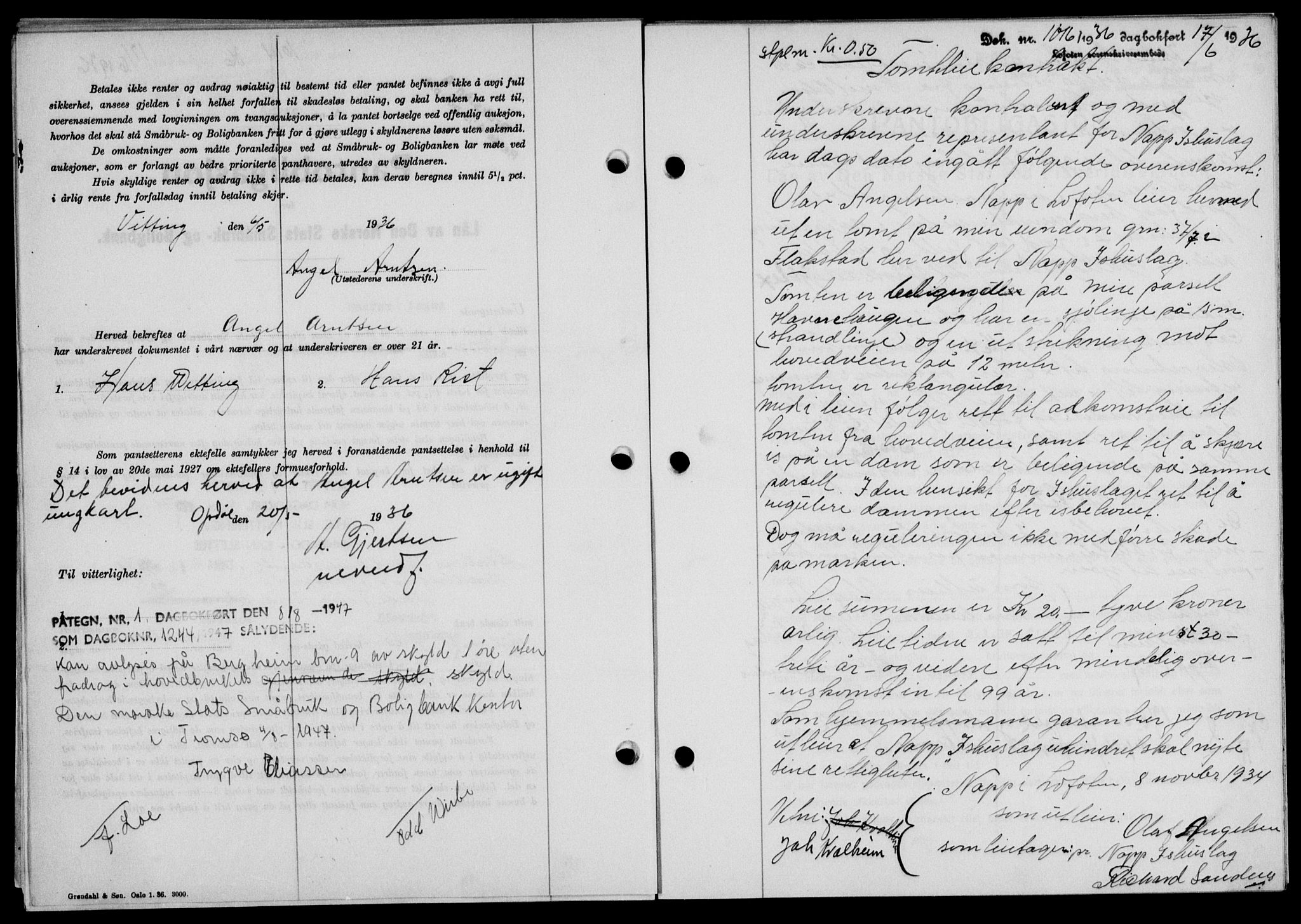 Lofoten sorenskriveri, SAT/A-0017/1/2/2C/L0033b: Mortgage book no. 33b, 1936-1936, Diary no: : 1016/1936