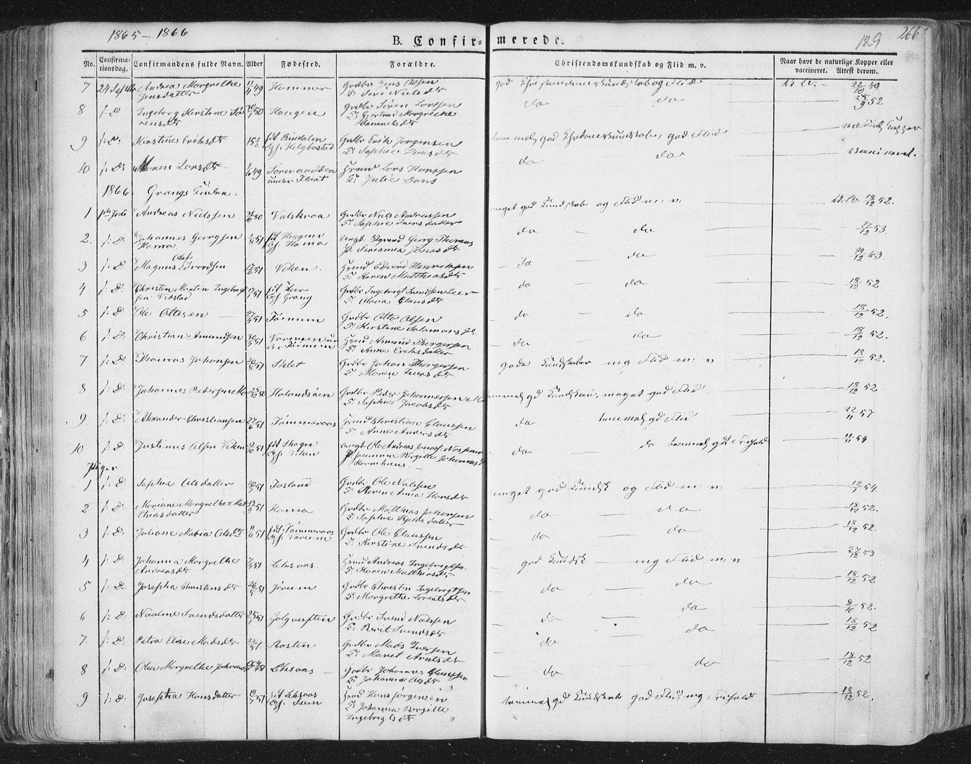 Ministerialprotokoller, klokkerbøker og fødselsregistre - Nord-Trøndelag, SAT/A-1458/758/L0513: Parish register (official) no. 758A02 /1, 1839-1868, p. 129