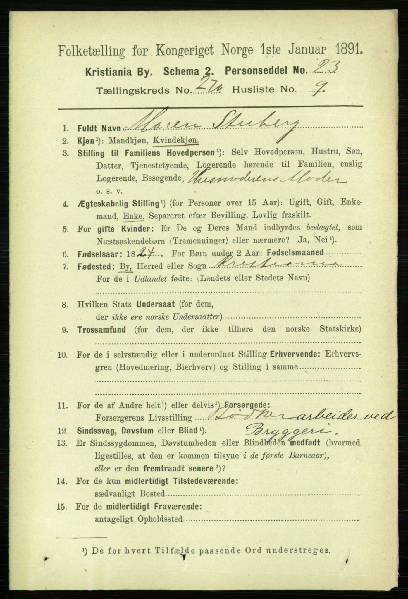 RA, 1891 census for 0301 Kristiania, 1891, p. 164221