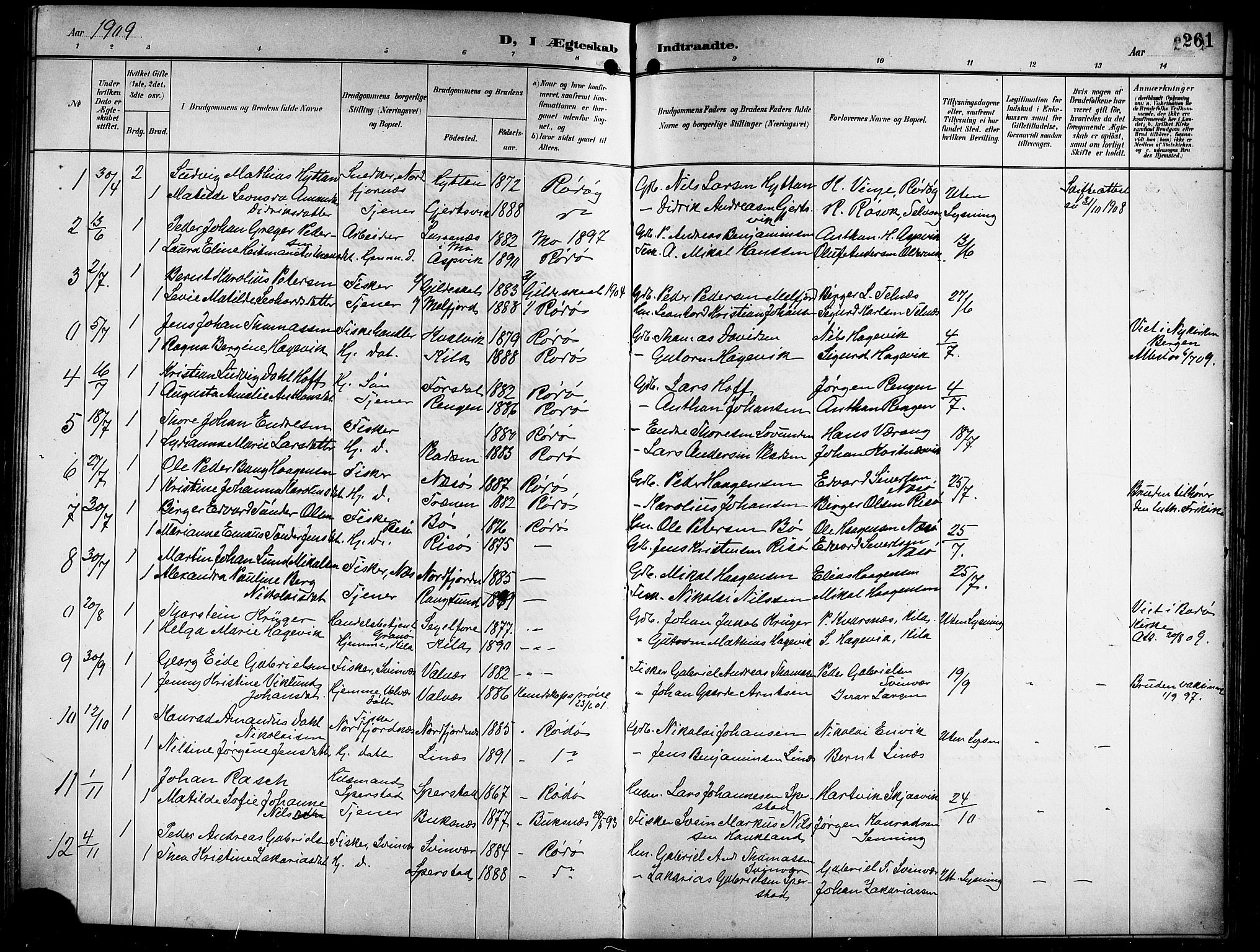 Ministerialprotokoller, klokkerbøker og fødselsregistre - Nordland, SAT/A-1459/841/L0621: Parish register (copy) no. 841C05, 1897-1923, p. 261