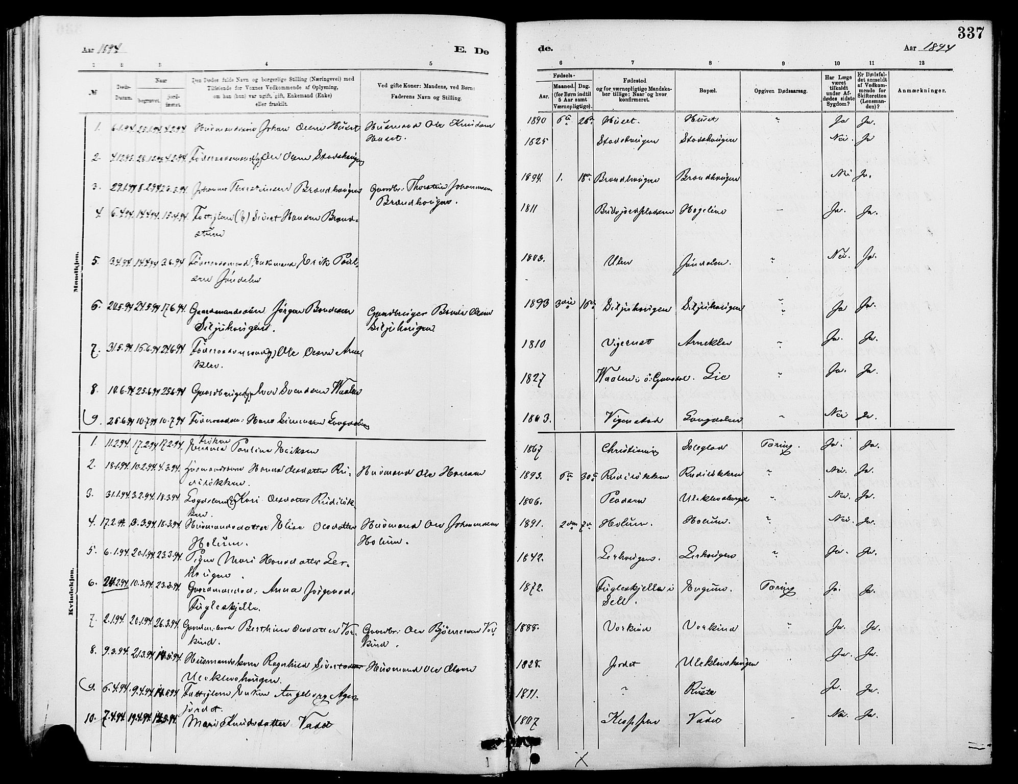 Dovre prestekontor, SAH/PREST-066/H/Ha/Hab/L0002: Parish register (copy) no. 2, 1881-1907, p. 337