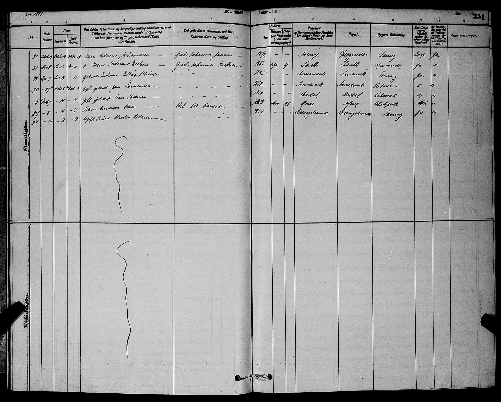 Bamble kirkebøker, AV/SAKO-A-253/G/Ga/L0008: Parish register (copy) no. I 8, 1878-1888, p. 351