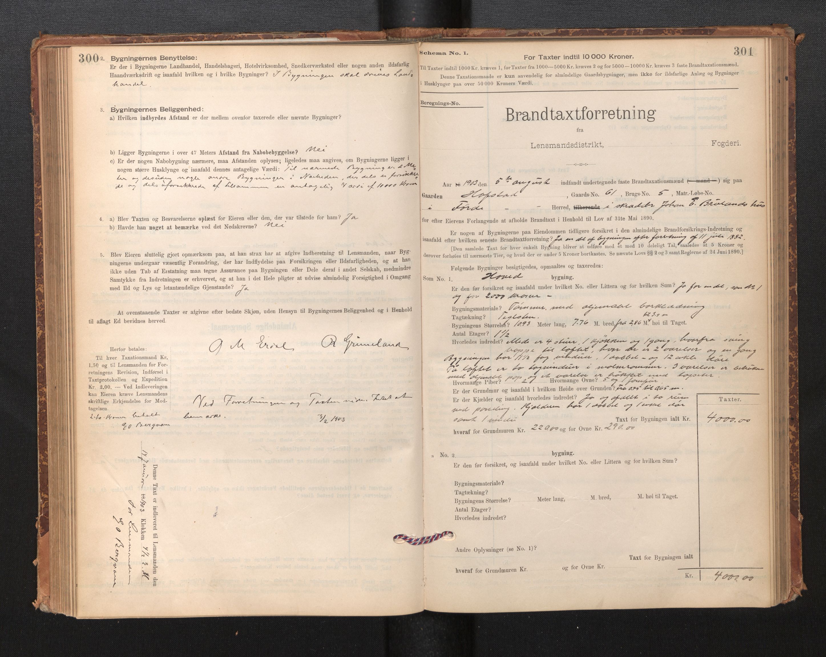 Lensmannen i Førde, SAB/A-27401/0012/L0008: Branntakstprotokoll, skjematakst, 1895-1922, p. 300-301
