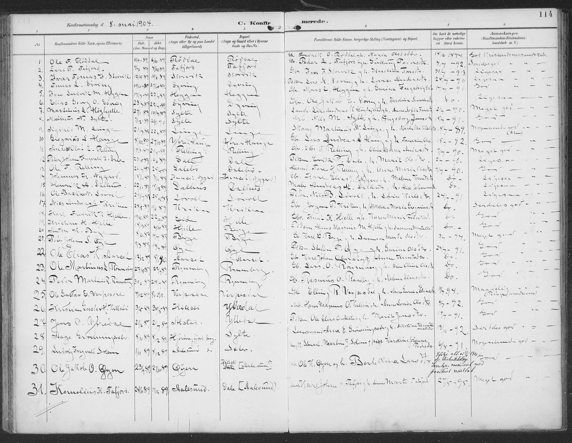 Ministerialprotokoller, klokkerbøker og fødselsregistre - Møre og Romsdal, SAT/A-1454/519/L0256: Parish register (official) no. 519A15, 1895-1912, p. 114