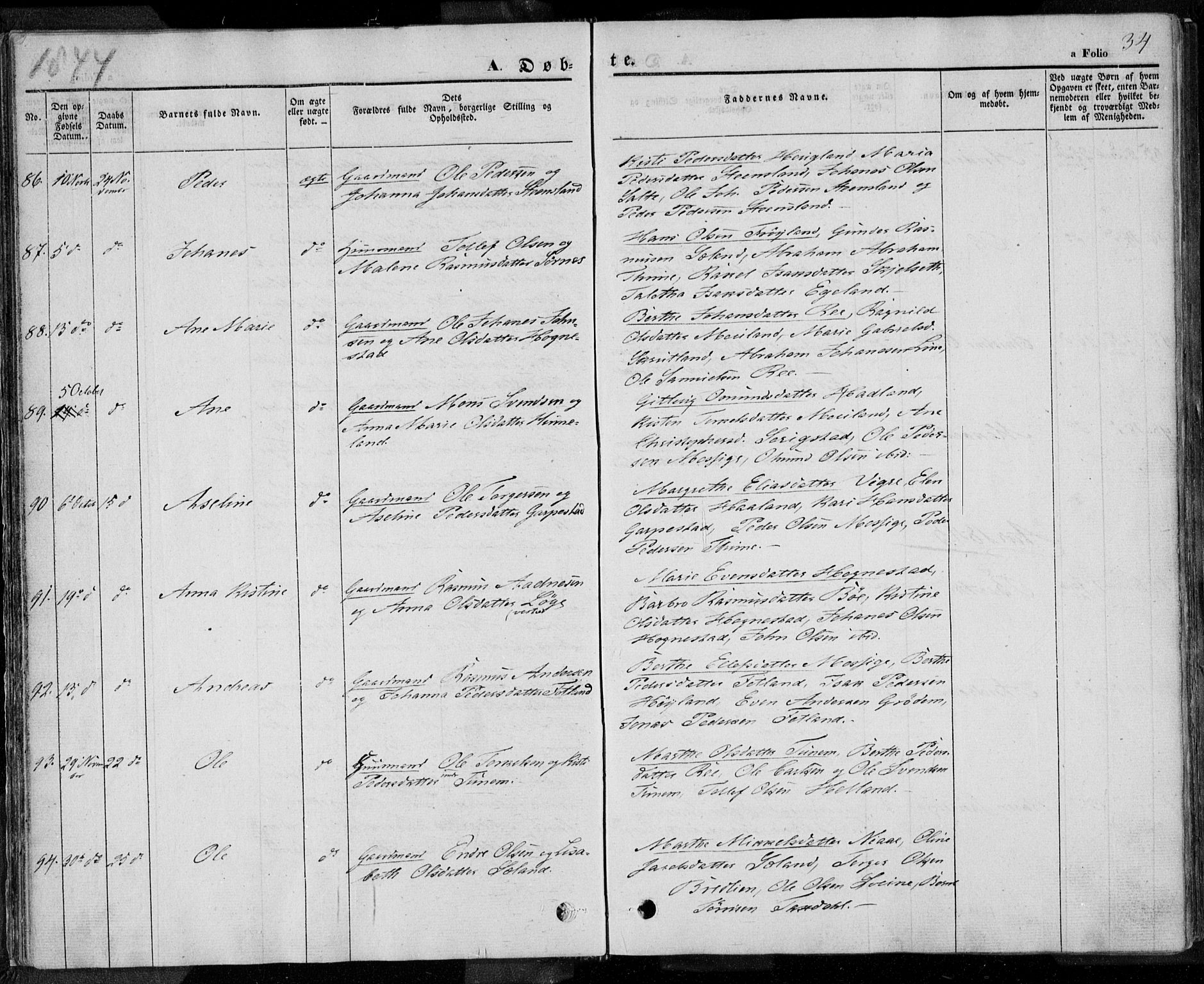 Lye sokneprestkontor, AV/SAST-A-101794/001/30BA/L0005: Parish register (official) no. A 5.1, 1842-1855, p. 34