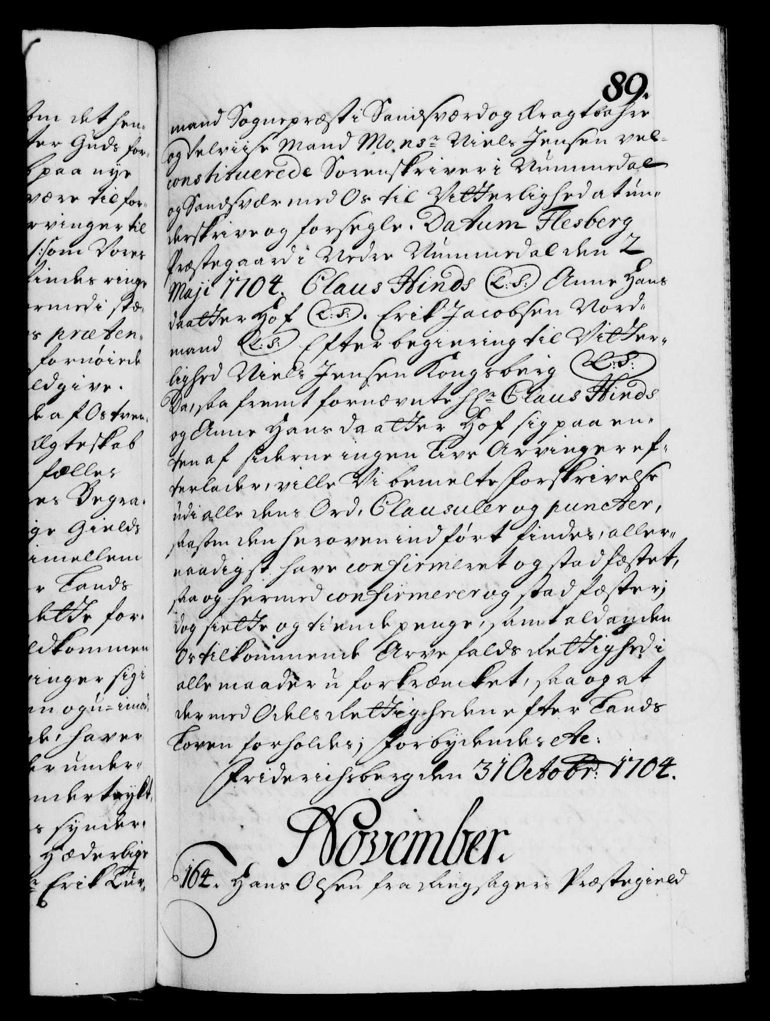 Danske Kanselli 1572-1799, AV/RA-EA-3023/F/Fc/Fca/Fcaa/L0019: Norske registre, 1704-1707, p. 89a