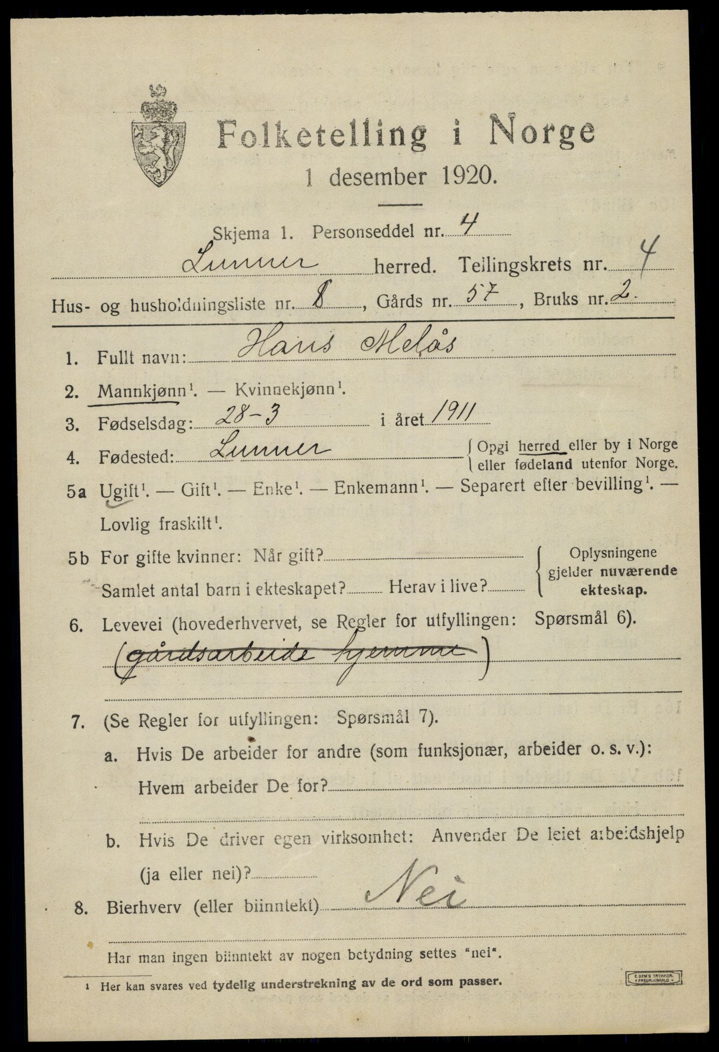 SAH, 1920 census for Lunner, 1920, p. 5431