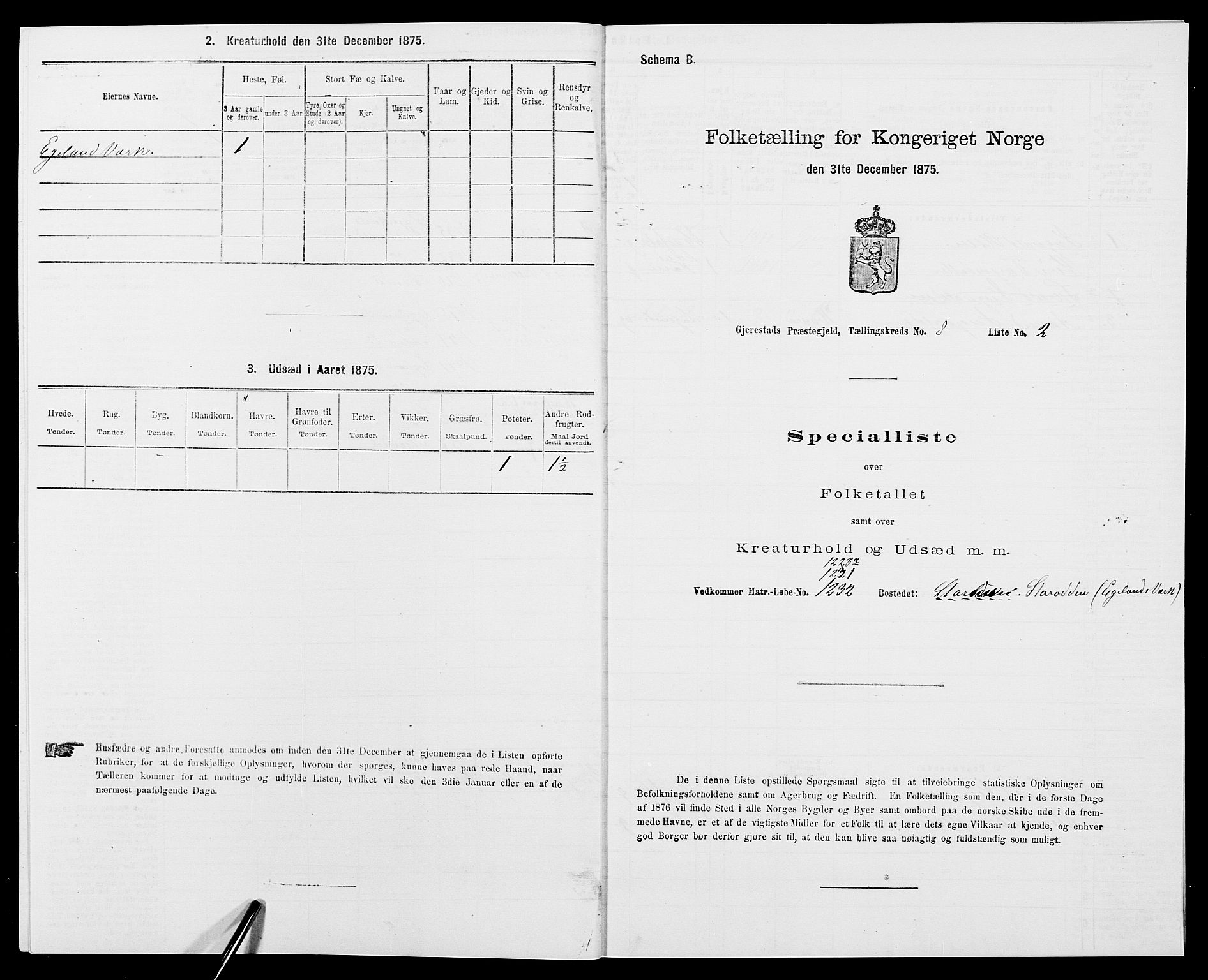 SAK, 1875 census for 0911P Gjerstad, 1875, p. 821