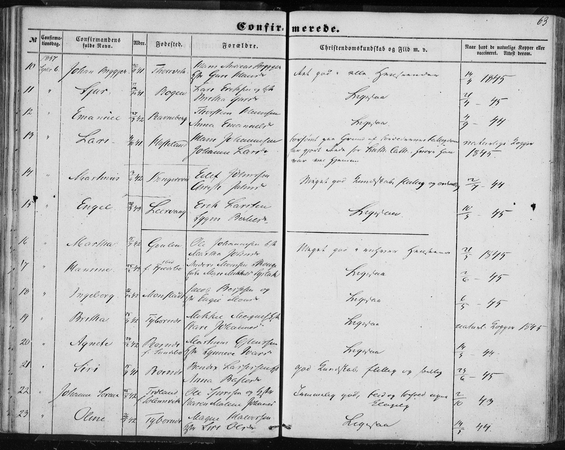 Lindås Sokneprestembete, AV/SAB-A-76701/H/Haa/Haaa/L0013: Parish register (official) no. A 13, 1848-1862, p. 63