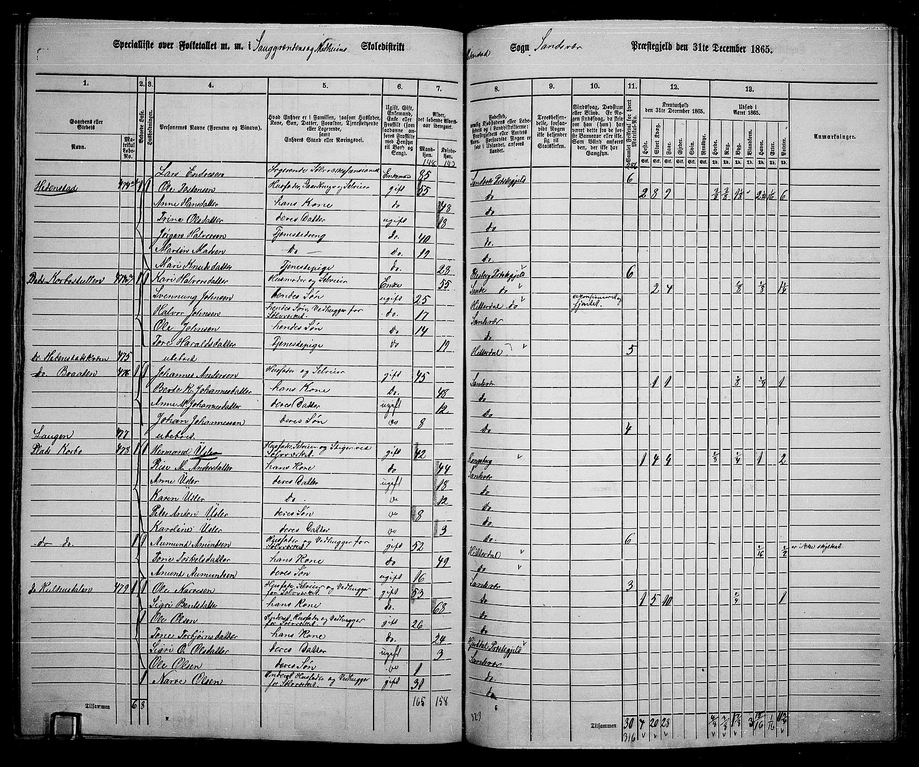 RA, 1865 census for Sandsvær, 1865, p. 162