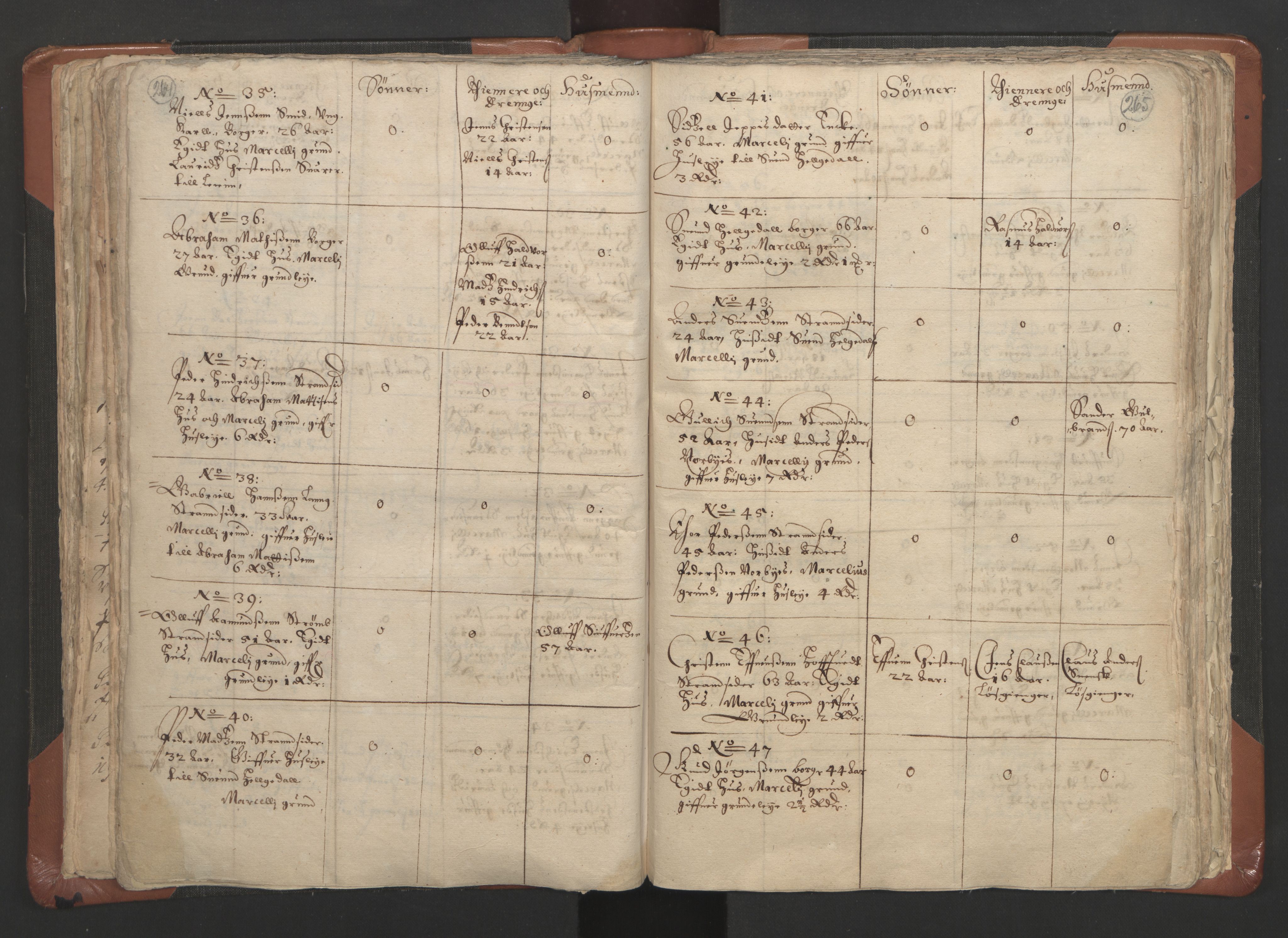 RA, Vicar's Census 1664-1666, no. 9: Bragernes deanery, 1664-1666, p. 264-265