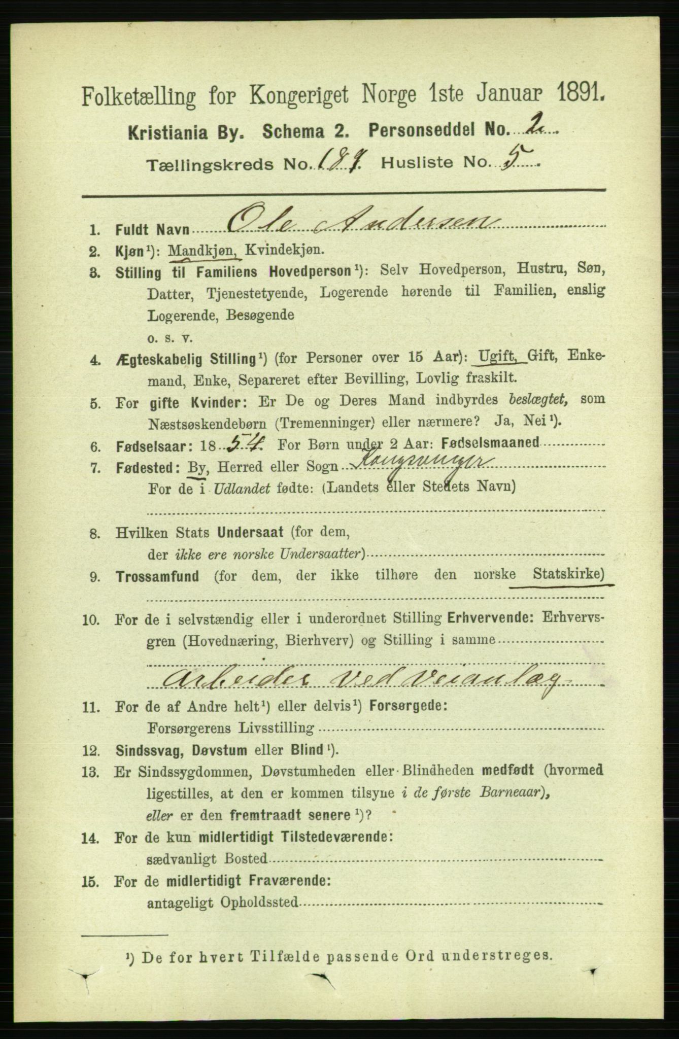 RA, 1891 census for 0301 Kristiania, 1891, p. 113406
