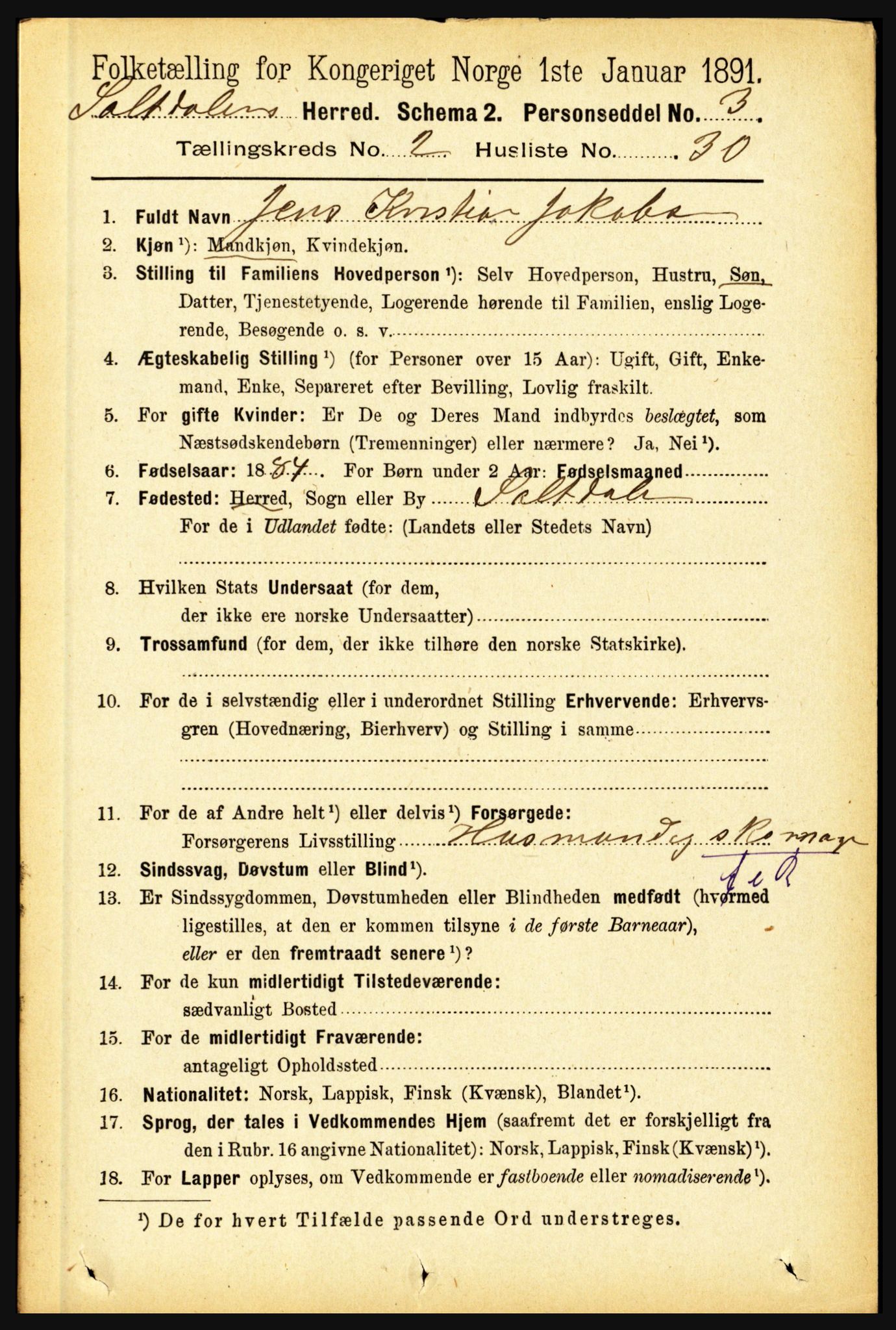 RA, 1891 census for 1840 Saltdal, 1891, p. 848