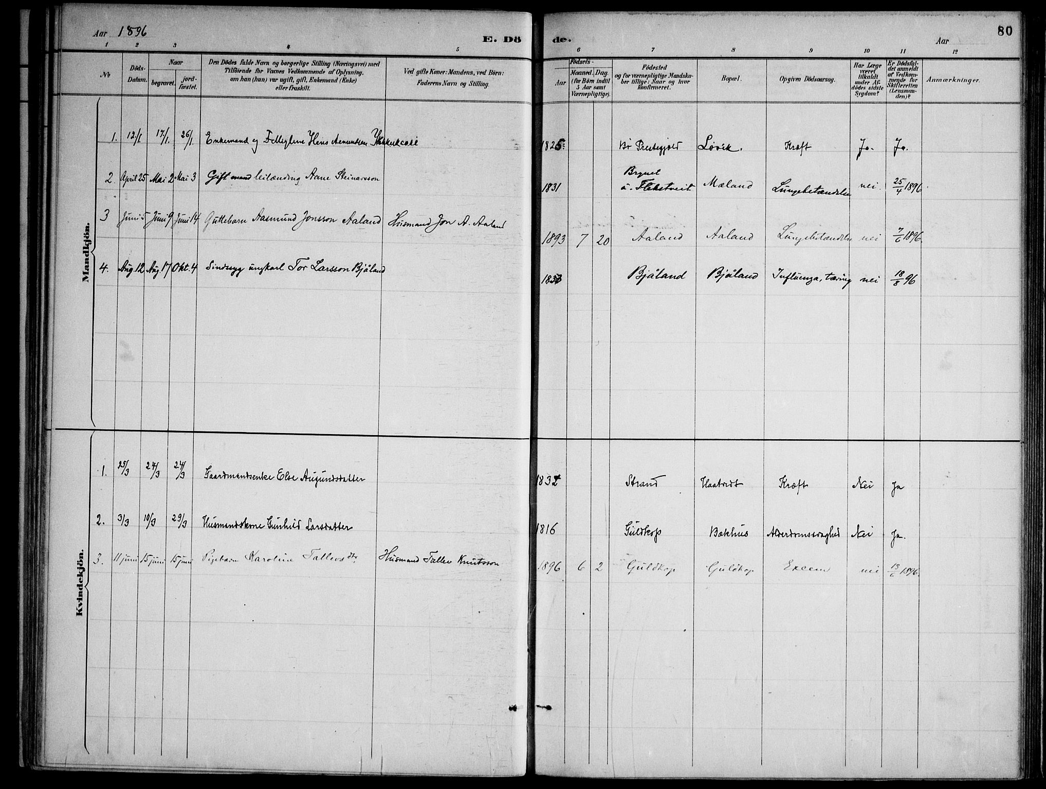 Lårdal kirkebøker, SAKO/A-284/F/Fa/L0007: Parish register (official) no. I 7, 1887-1906, p. 80