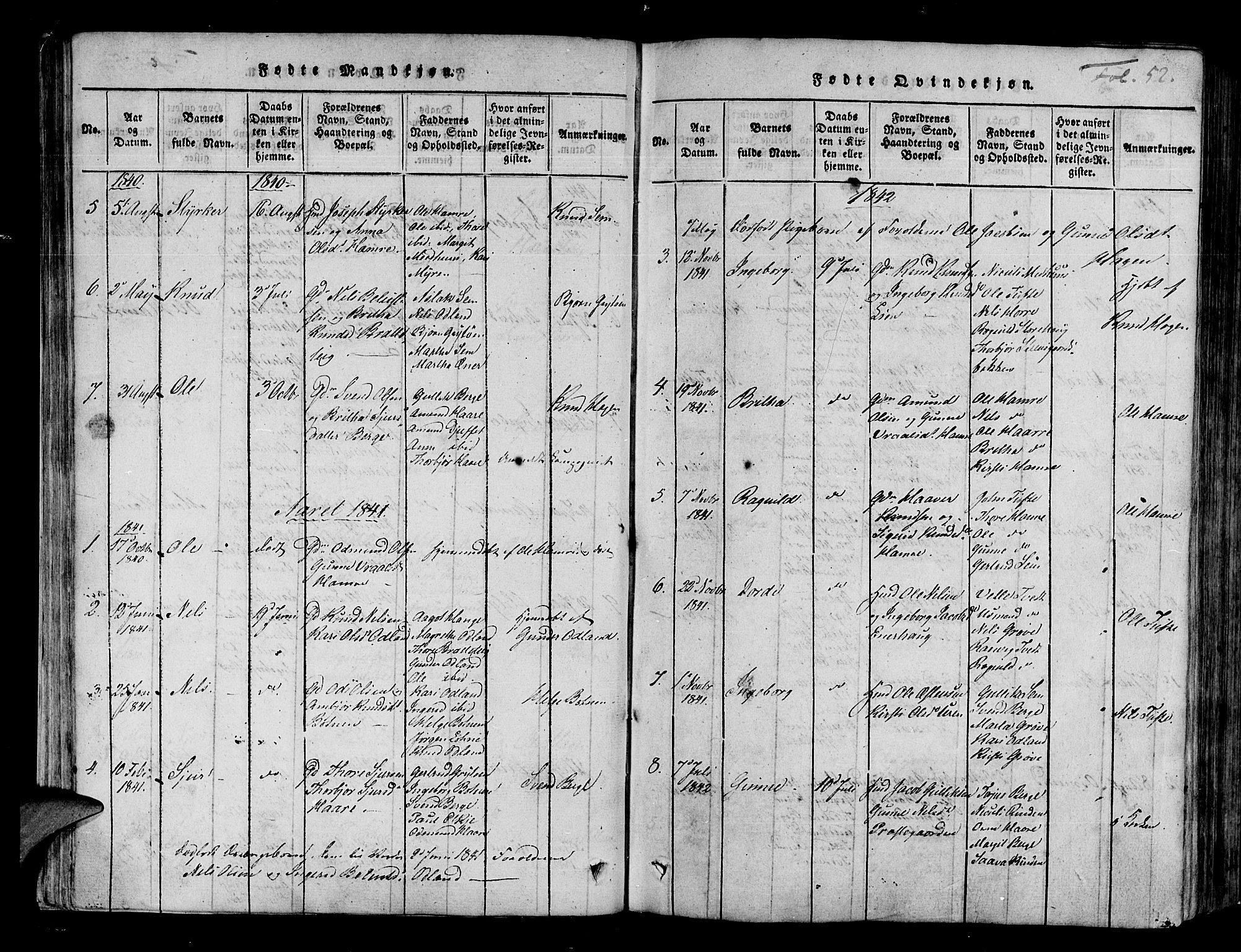 Røldal sokneprestembete, SAB/A-100247: Parish register (official) no. A 2, 1817-1856, p. 52