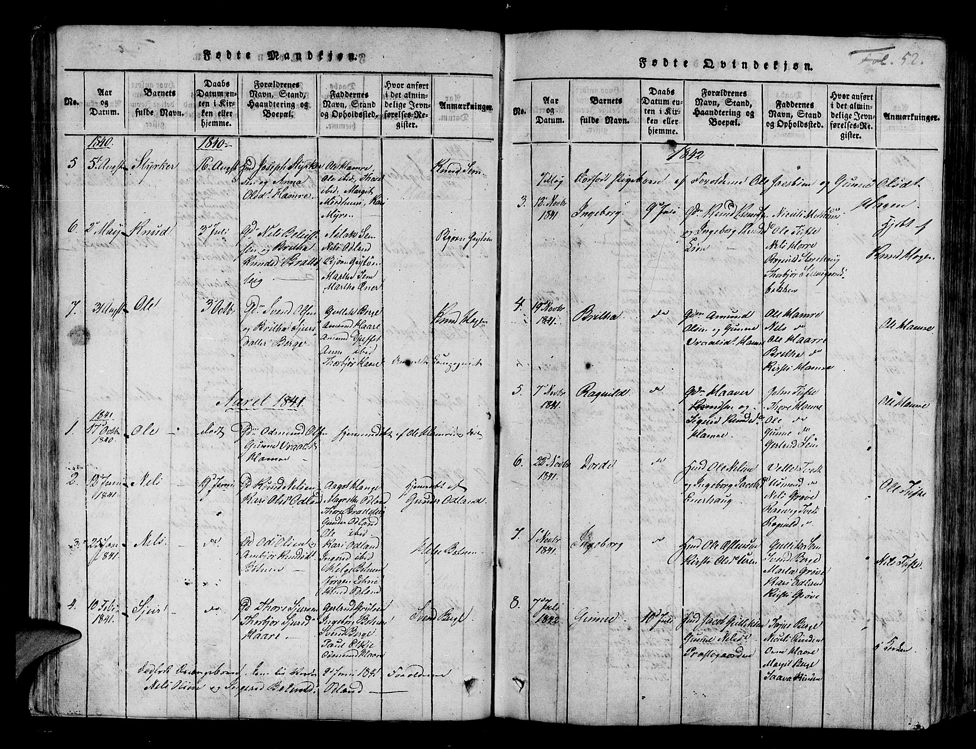 Røldal sokneprestembete, AV/SAB-A-100247: Parish register (official) no. A 2, 1817-1856, p. 52