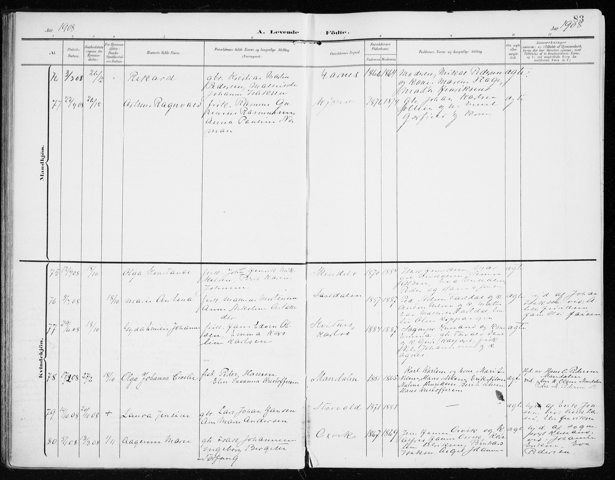 Lyngen sokneprestembete, AV/SATØ-S-1289/H/He/Hea/L0011kirke: Parish register (official) no. 11, 1903-1913, p. 83