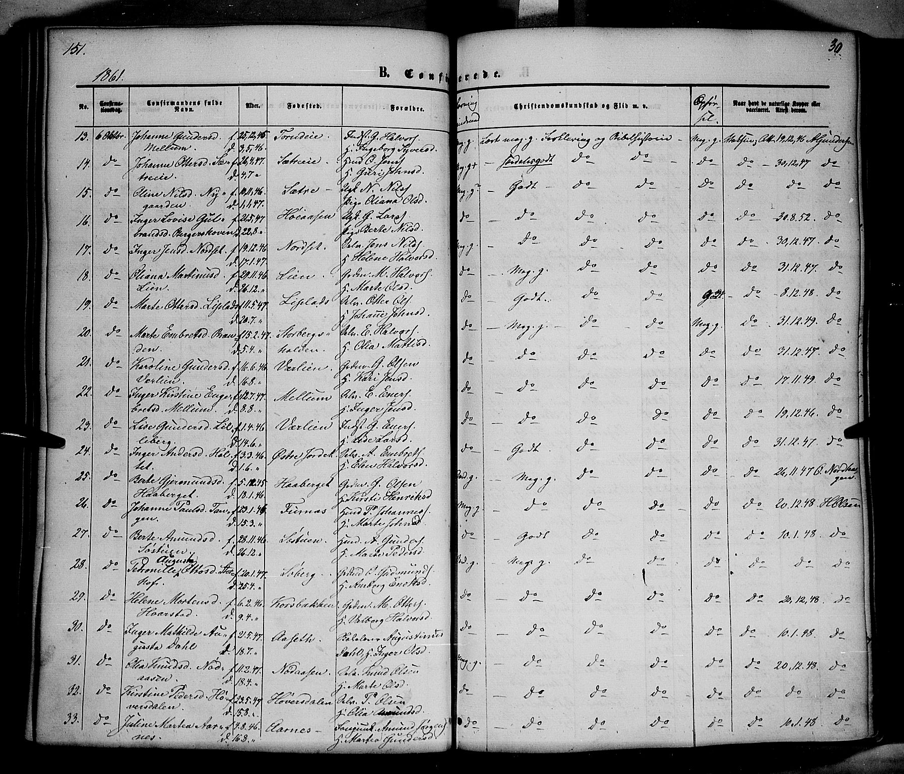 Elverum prestekontor, AV/SAH-PREST-044/H/Ha/Haa/L0010: Parish register (official) no. 10, 1857-1868, p. 151