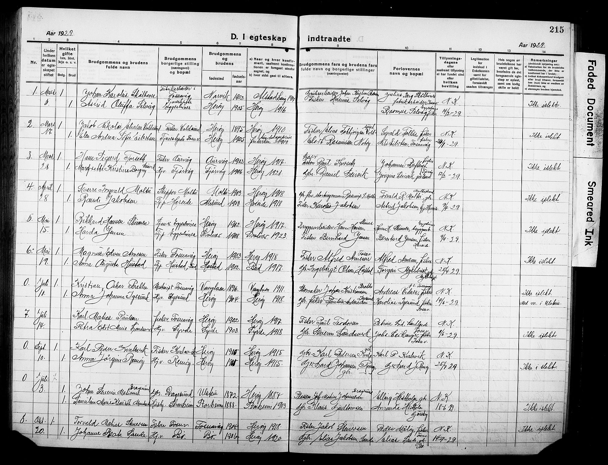 Ministerialprotokoller, klokkerbøker og fødselsregistre - Møre og Romsdal, AV/SAT-A-1454/507/L0084: Parish register (copy) no. 507C07, 1919-1932, p. 215