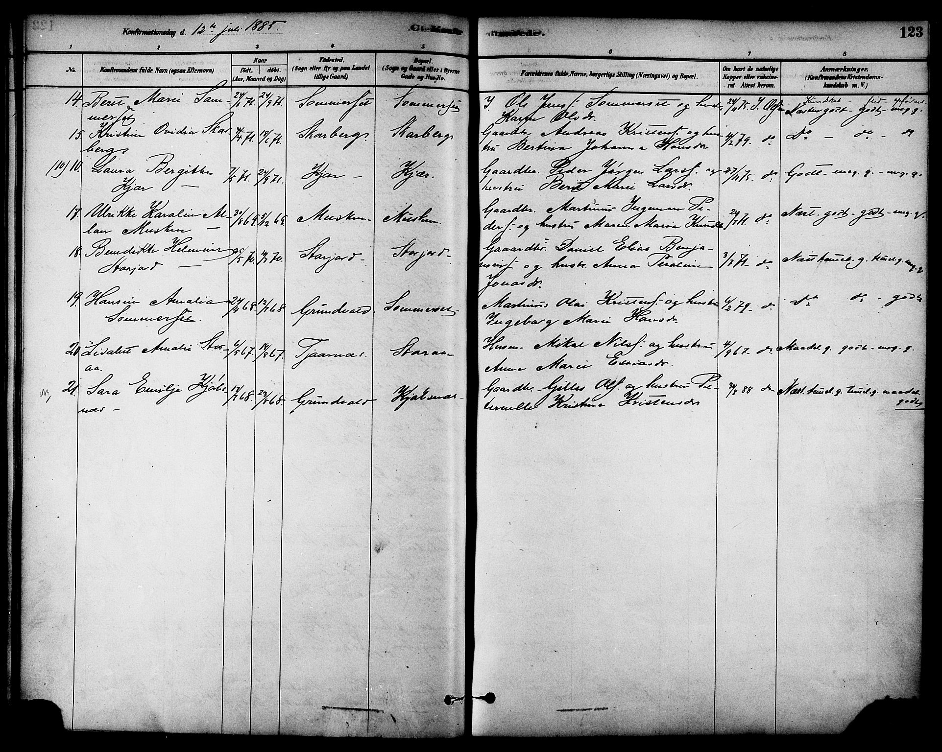 Ministerialprotokoller, klokkerbøker og fødselsregistre - Nordland, AV/SAT-A-1459/861/L0868: Parish register (official) no. 861A03, 1879-1889, p. 123