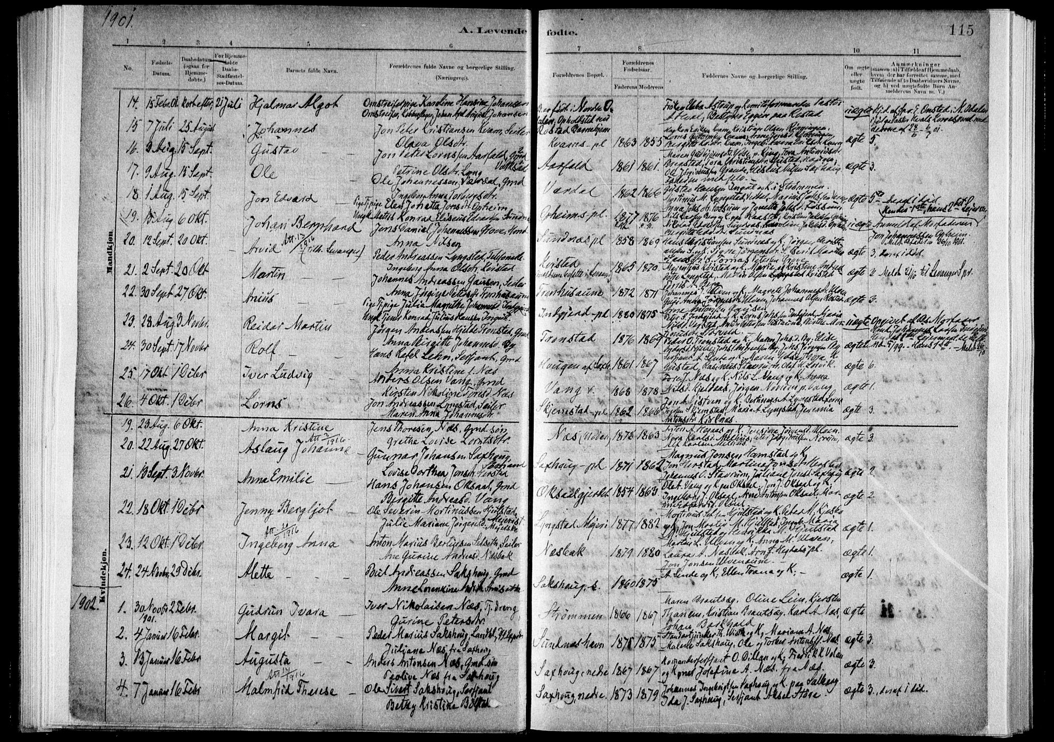 Ministerialprotokoller, klokkerbøker og fødselsregistre - Nord-Trøndelag, AV/SAT-A-1458/730/L0285: Parish register (official) no. 730A10, 1879-1914, p. 115