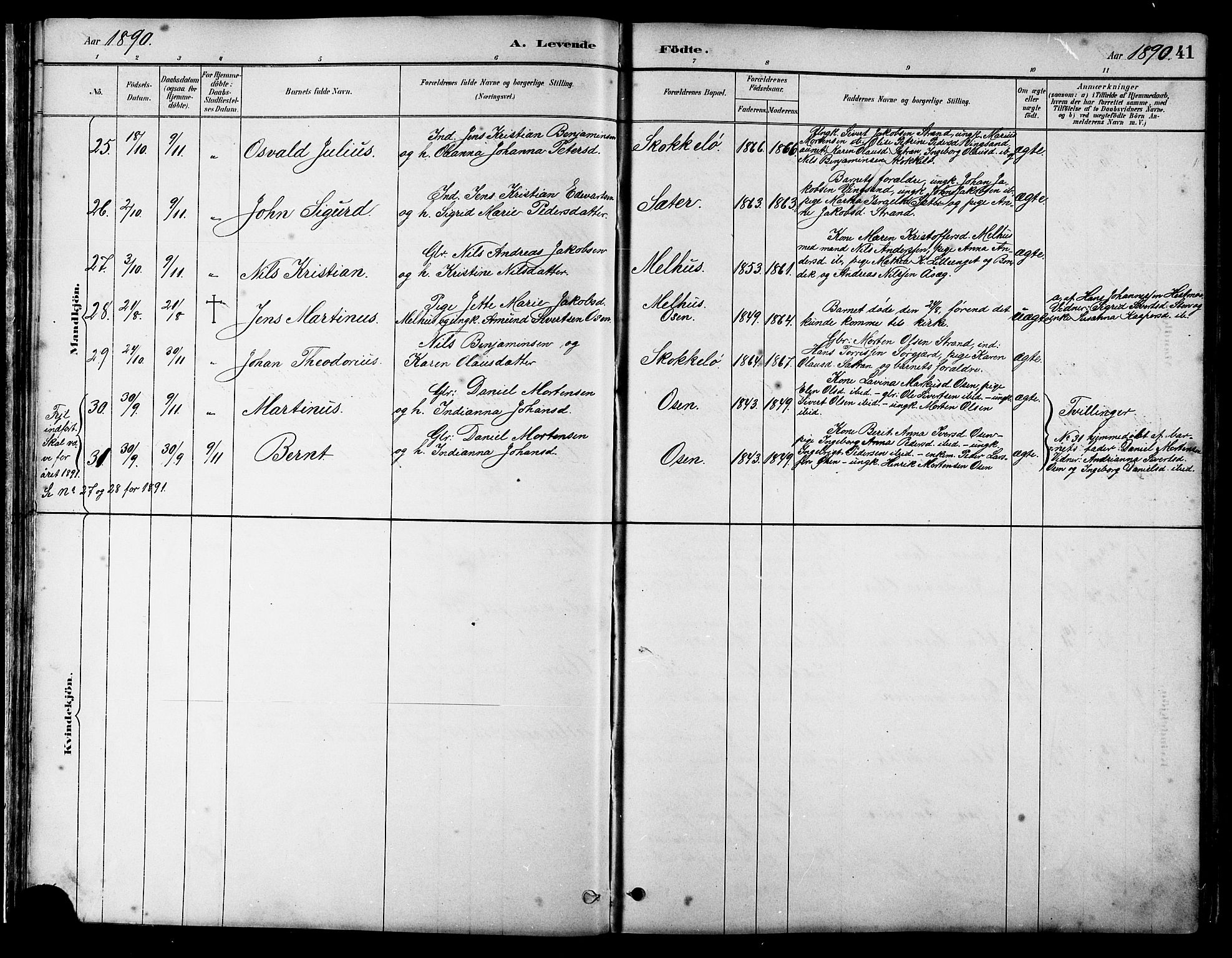 Ministerialprotokoller, klokkerbøker og fødselsregistre - Sør-Trøndelag, SAT/A-1456/658/L0726: Parish register (copy) no. 658C02, 1883-1908, p. 41
