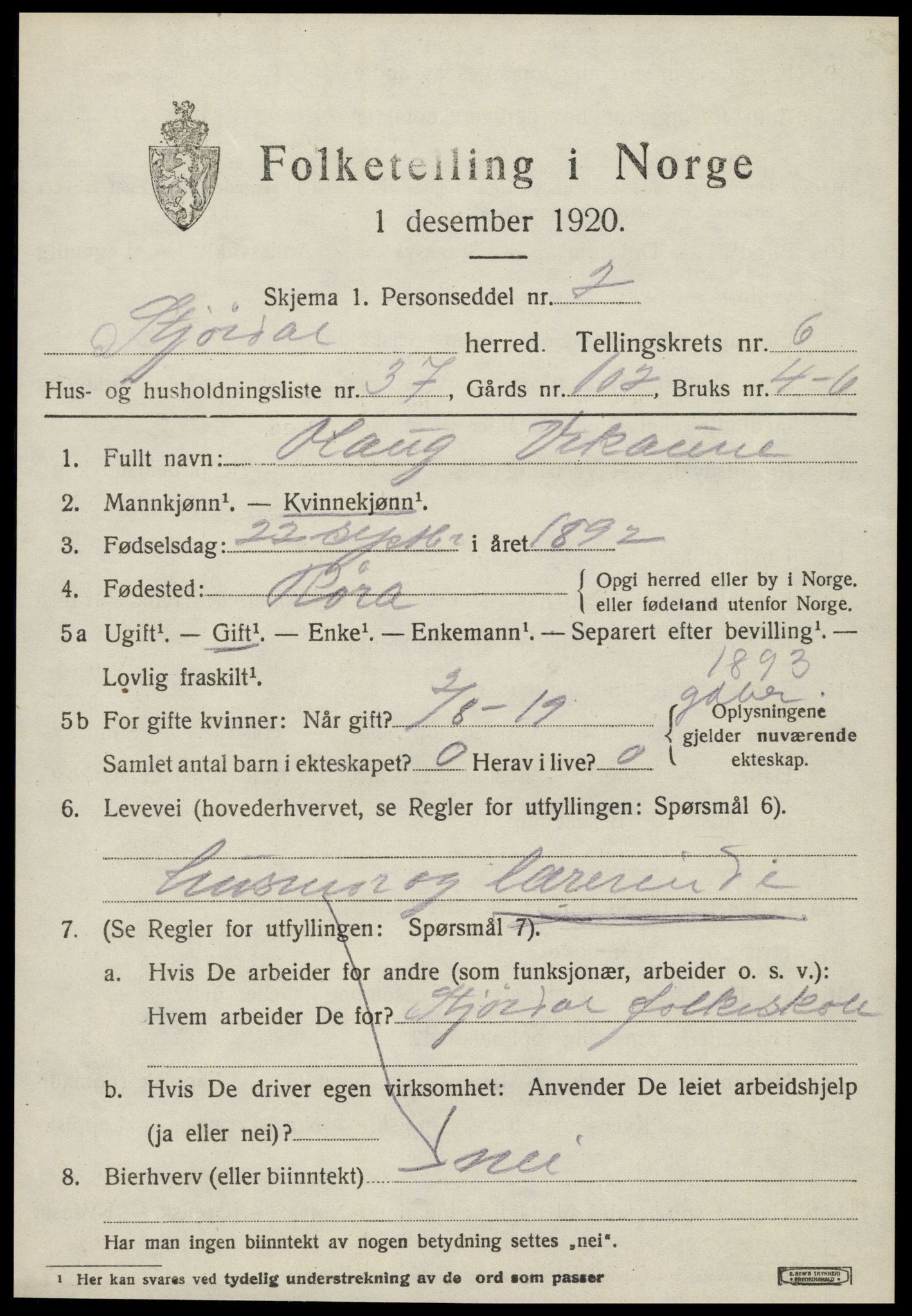 SAT, 1920 census for Stjørdal, 1920, p. 7040