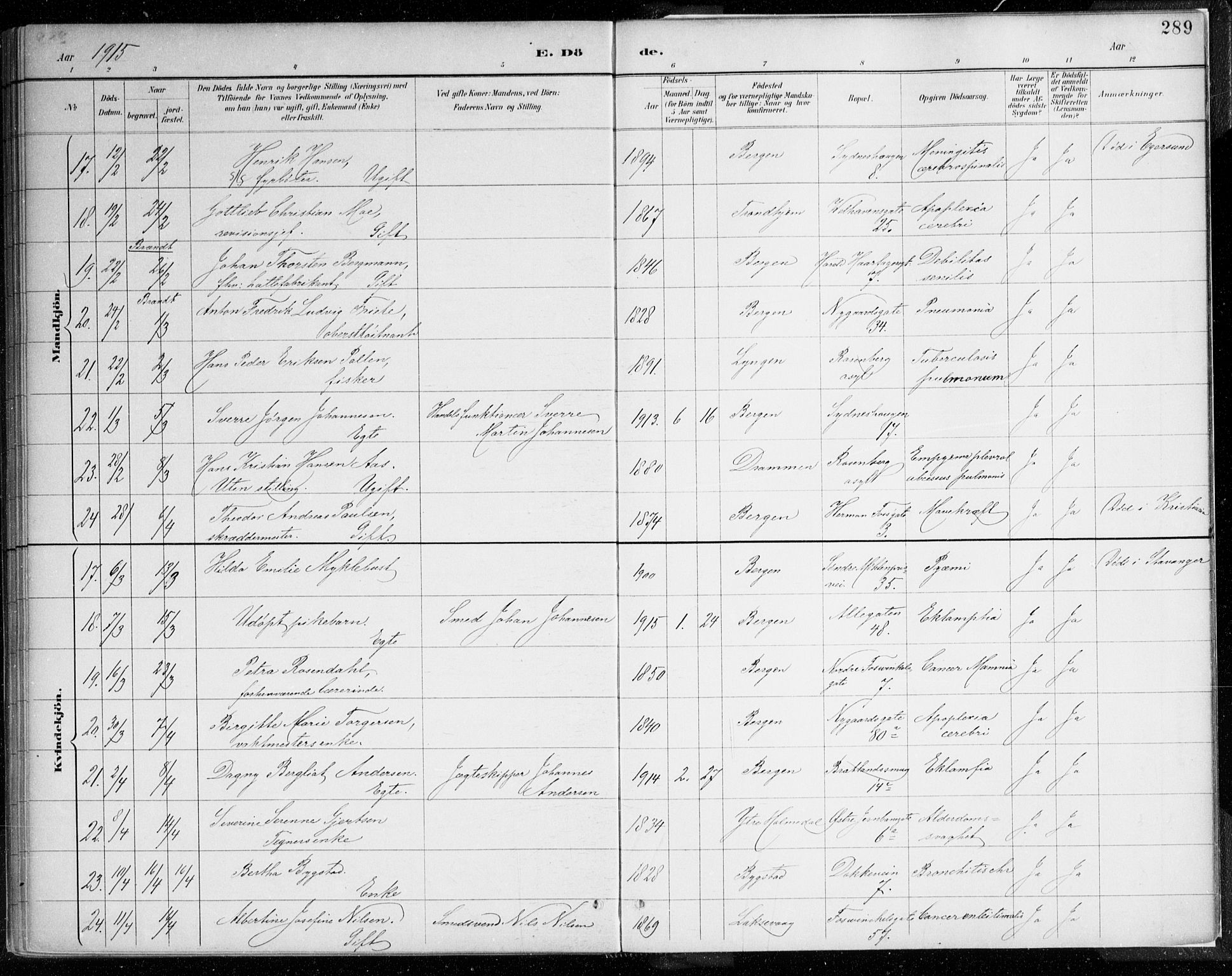 Johanneskirken sokneprestembete, AV/SAB-A-76001/H/Haa/L0019: Parish register (official) no. E 1, 1885-1915, p. 289