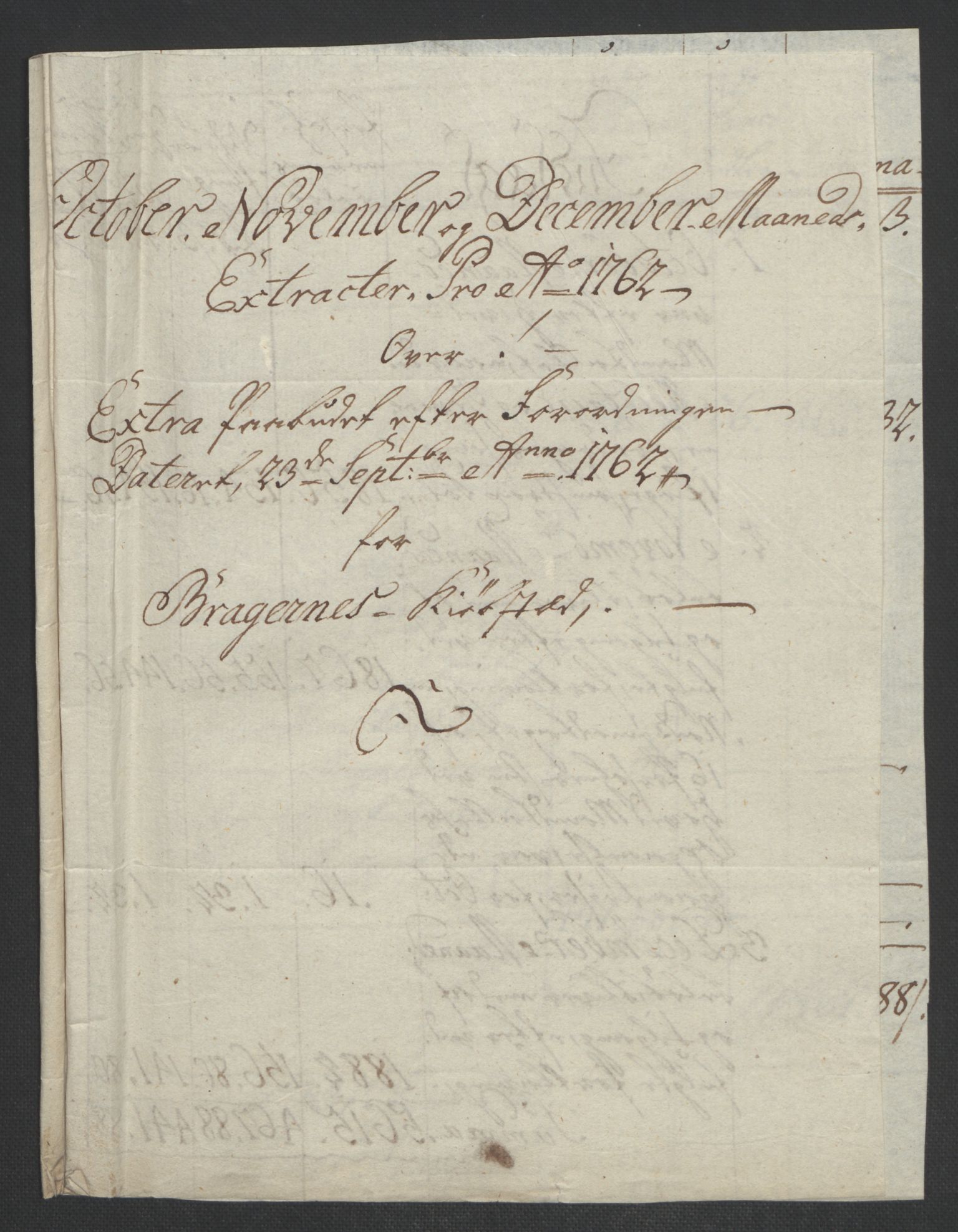 Rentekammeret inntil 1814, Reviderte regnskaper, Byregnskaper, RA/EA-4066/R/Rf/L0119/0001: [F2] Kontribusjonsregnskap / Ekstraskatt, 1762-1767, p. 52