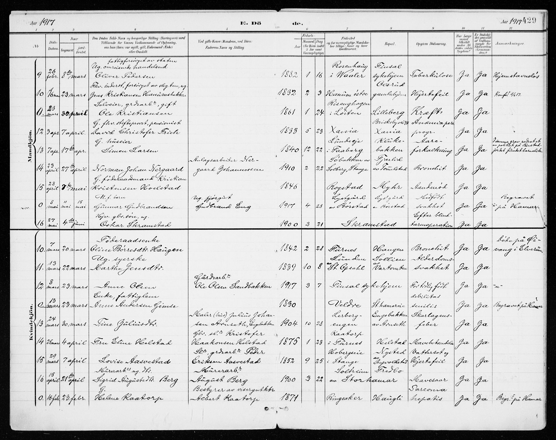 Vang prestekontor, Hedmark, SAH/PREST-008/H/Ha/Haa/L0021: Parish register (official) no. 21, 1902-1917, p. 429