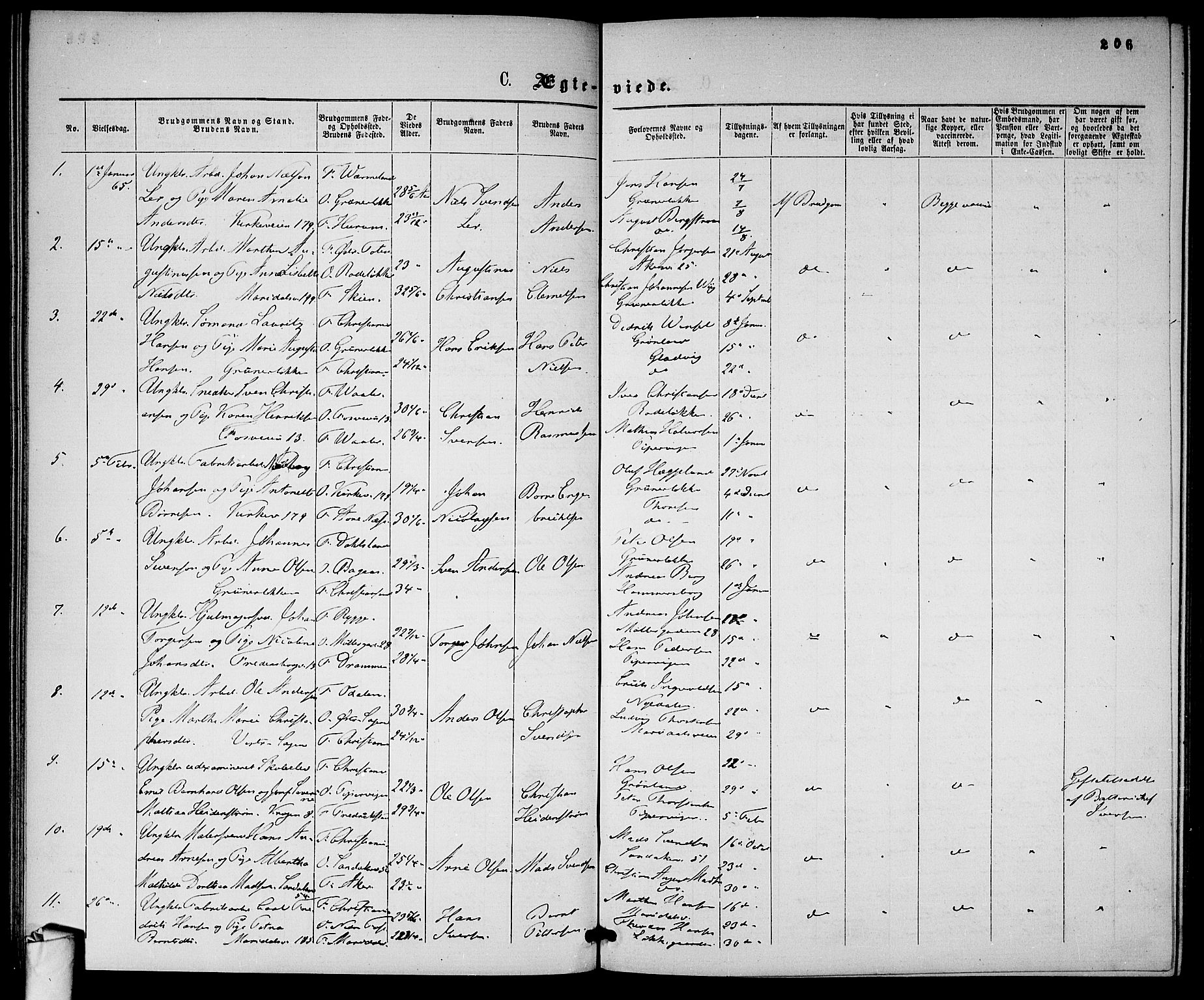 Gamle Aker prestekontor Kirkebøker, SAO/A-10617a/G/L0001: Parish register (copy) no. 1, 1861-1868, p. 206