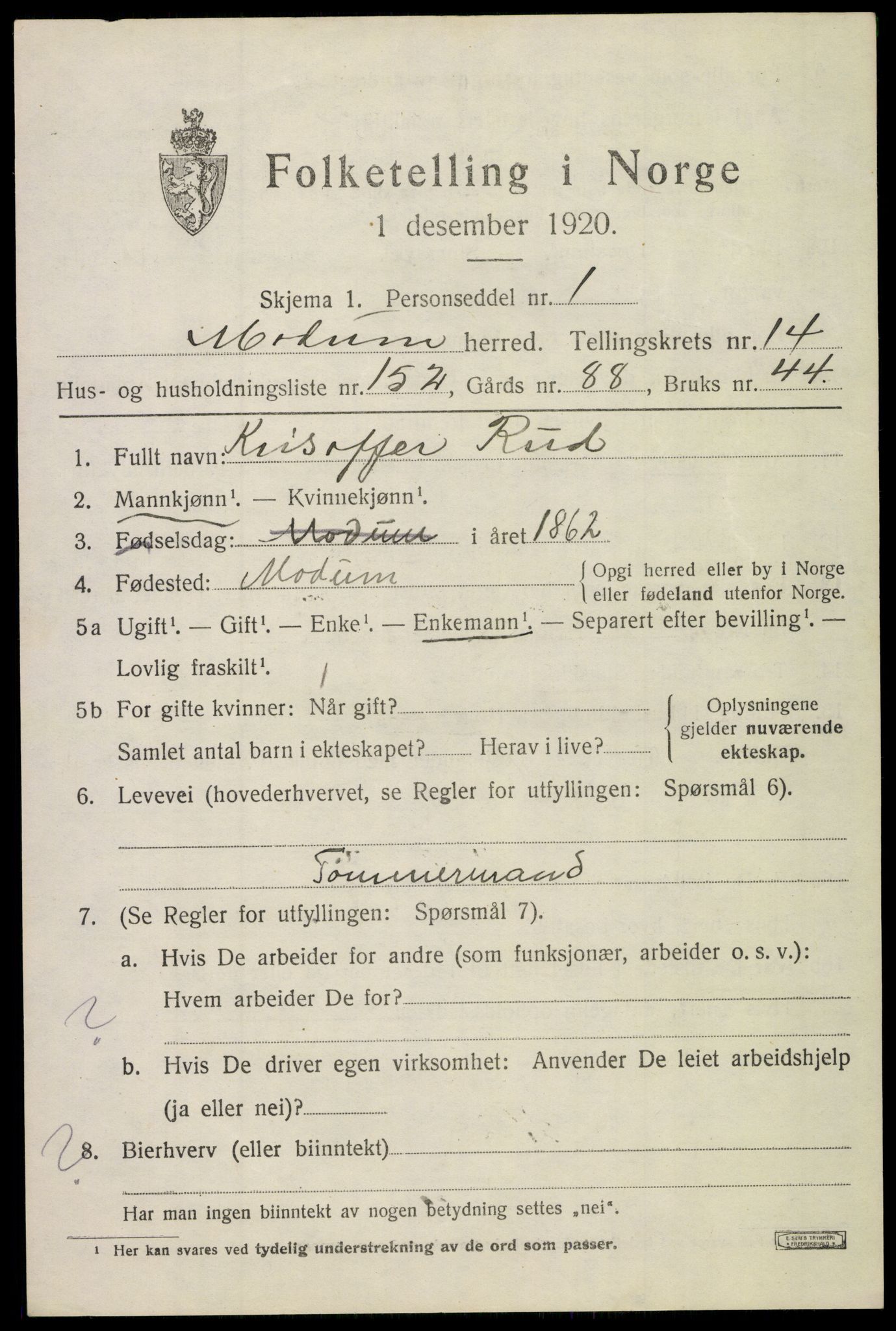 SAKO, 1920 census for Modum, 1920, p. 17957