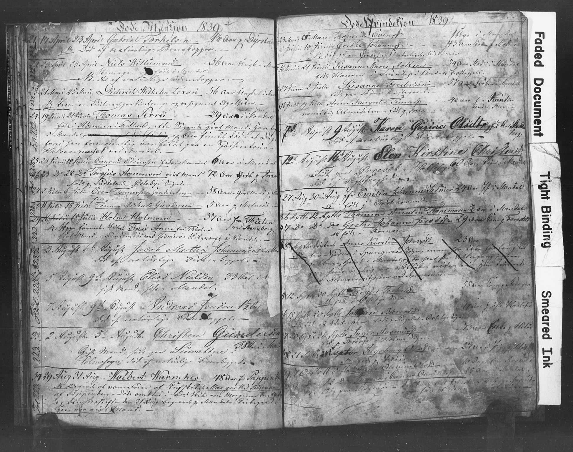 Mandal sokneprestkontor, SAK/1111-0030/F/Fb/Fba/L0004: Parish register (copy) no. B 1D, 1838-1841, p. 33