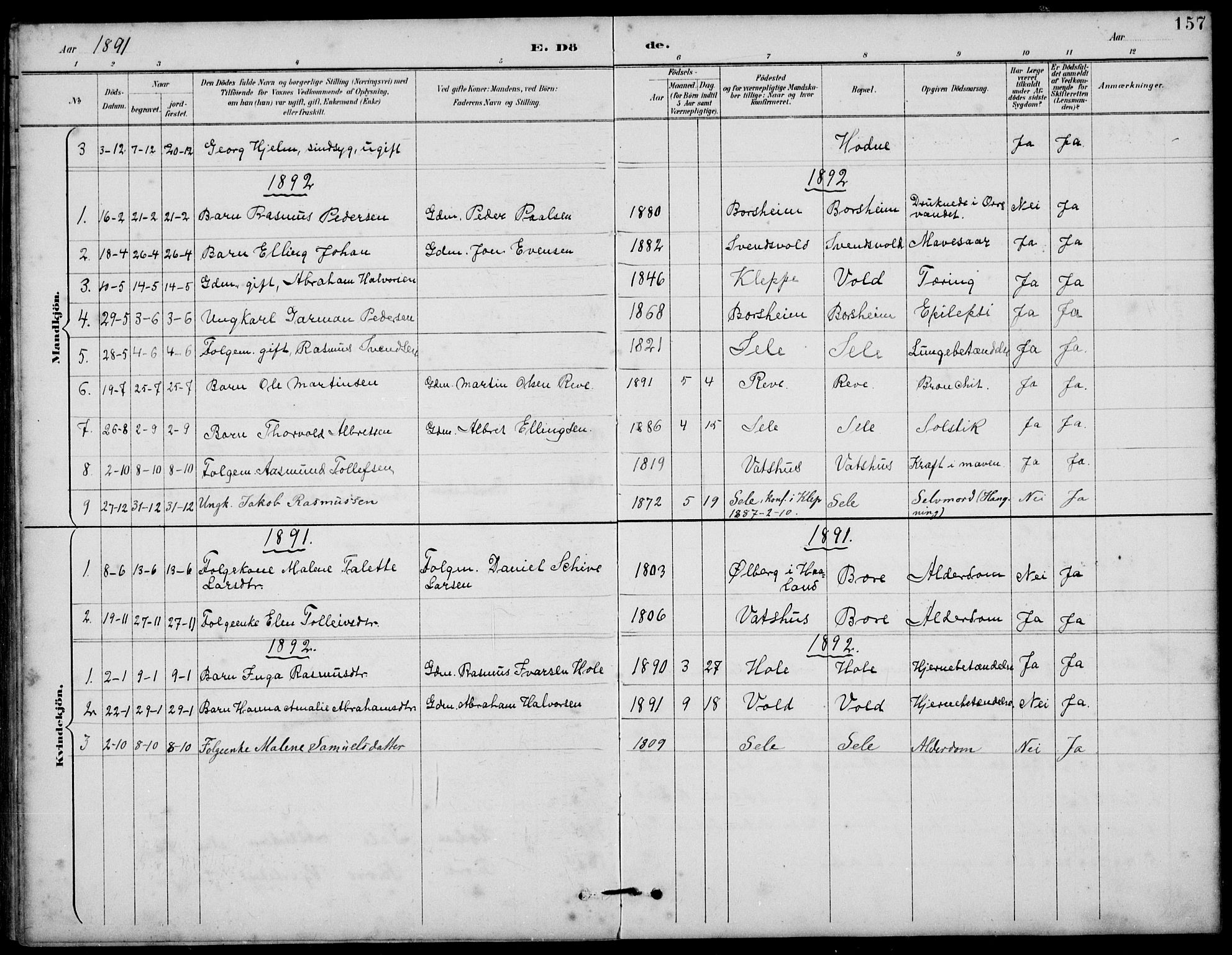 Klepp sokneprestkontor, AV/SAST-A-101803/001/3/30BB/L0006: Parish register (copy) no. B 6, 1889-1936, p. 157