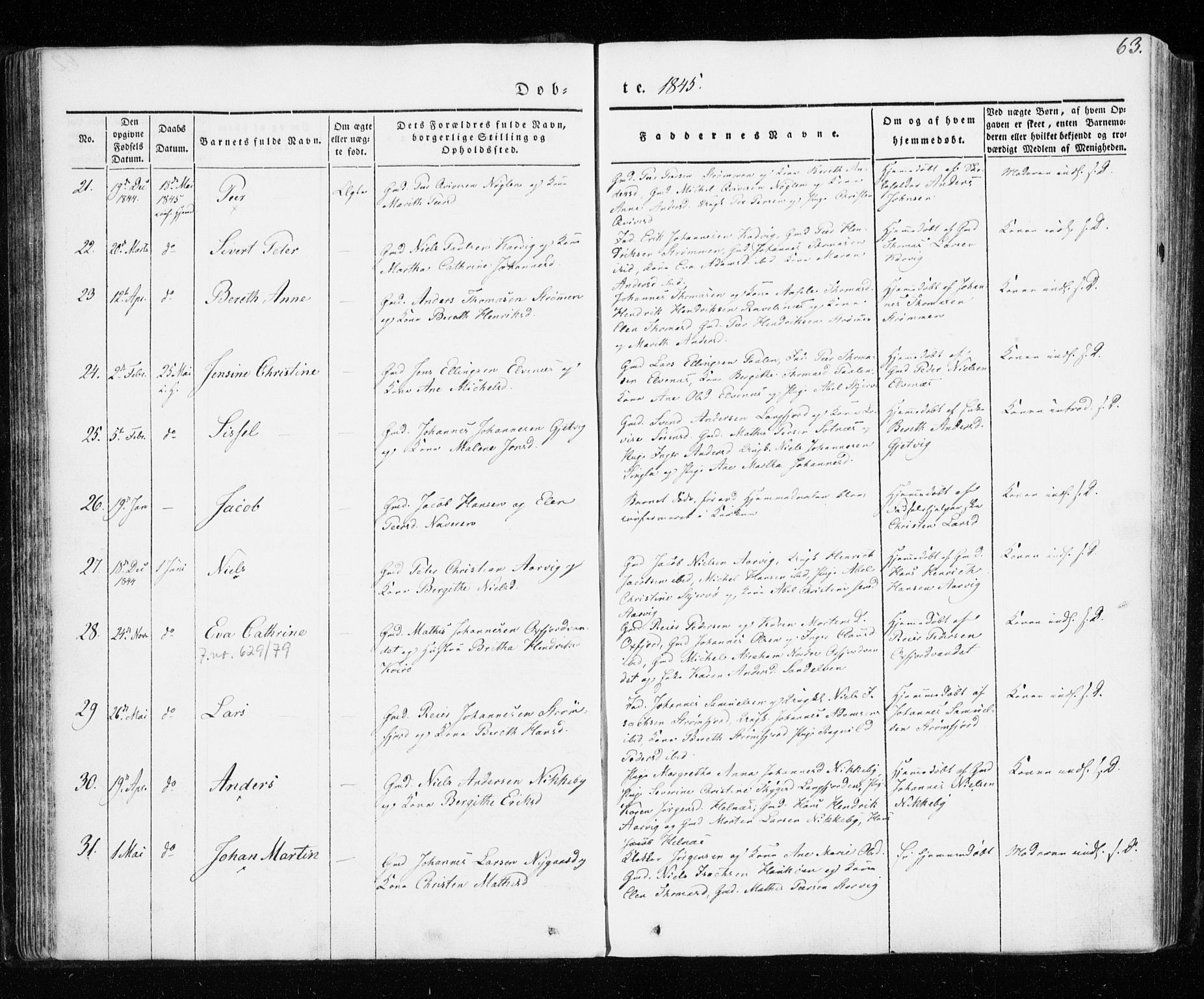 Skjervøy sokneprestkontor, SATØ/S-1300/H/Ha/Haa/L0005kirke: Parish register (official) no. 5, 1838-1847, p. 63