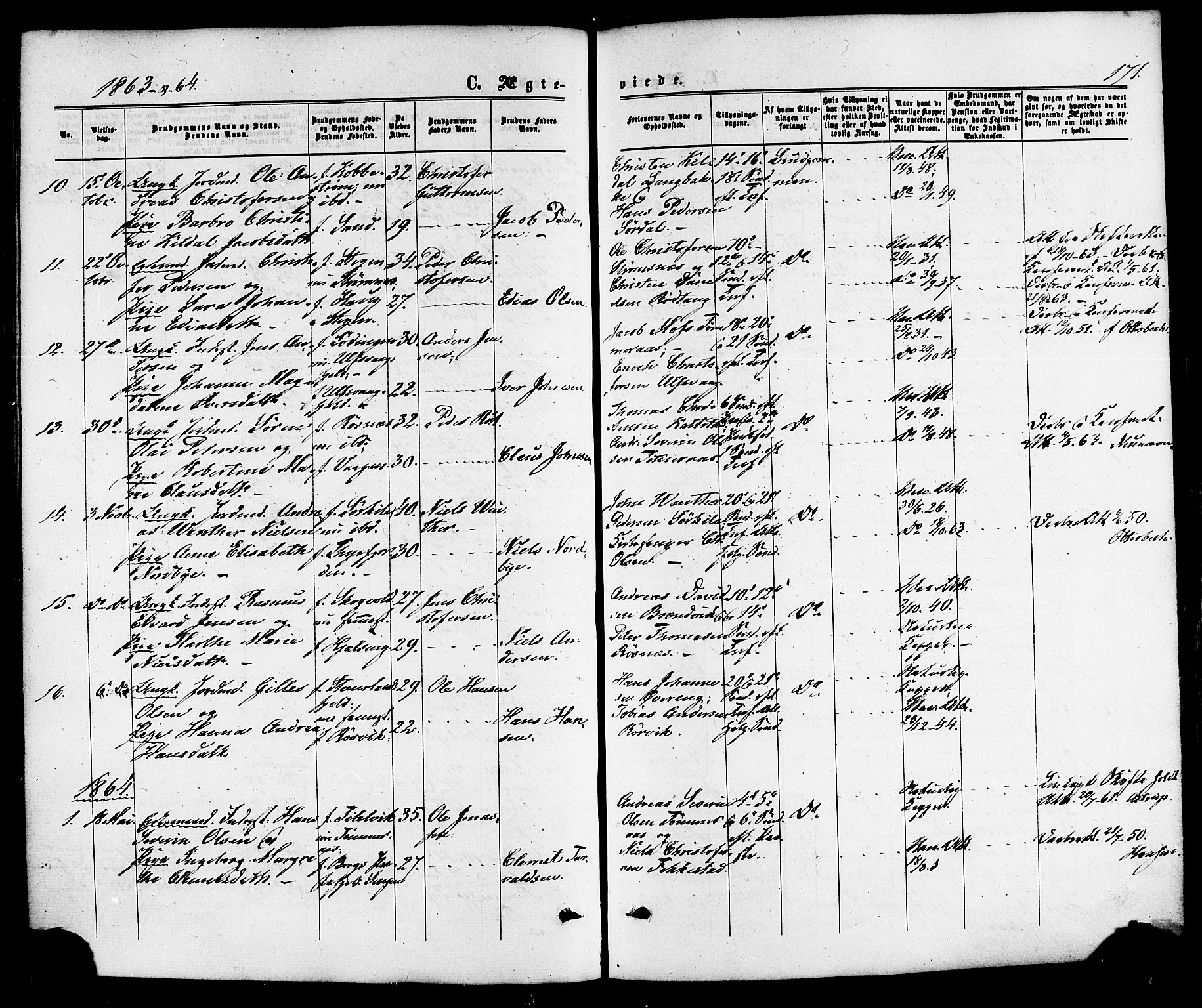 Ministerialprotokoller, klokkerbøker og fødselsregistre - Nordland, SAT/A-1459/859/L0845: Parish register (official) no. 859A05, 1863-1877, p. 171