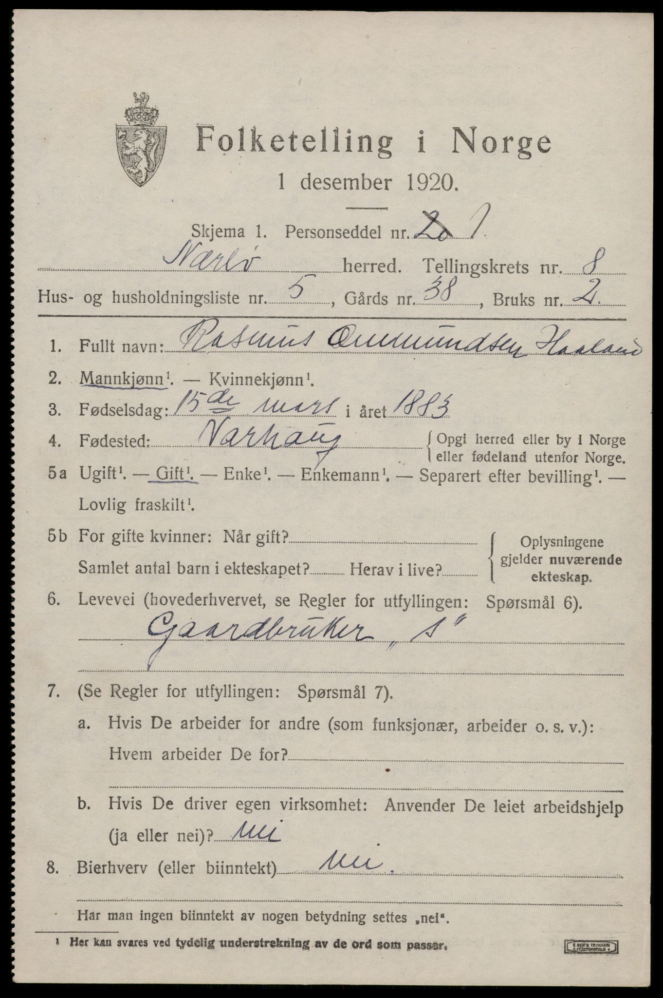 SAST, 1920 census for Nærbø, 1920, p. 5137